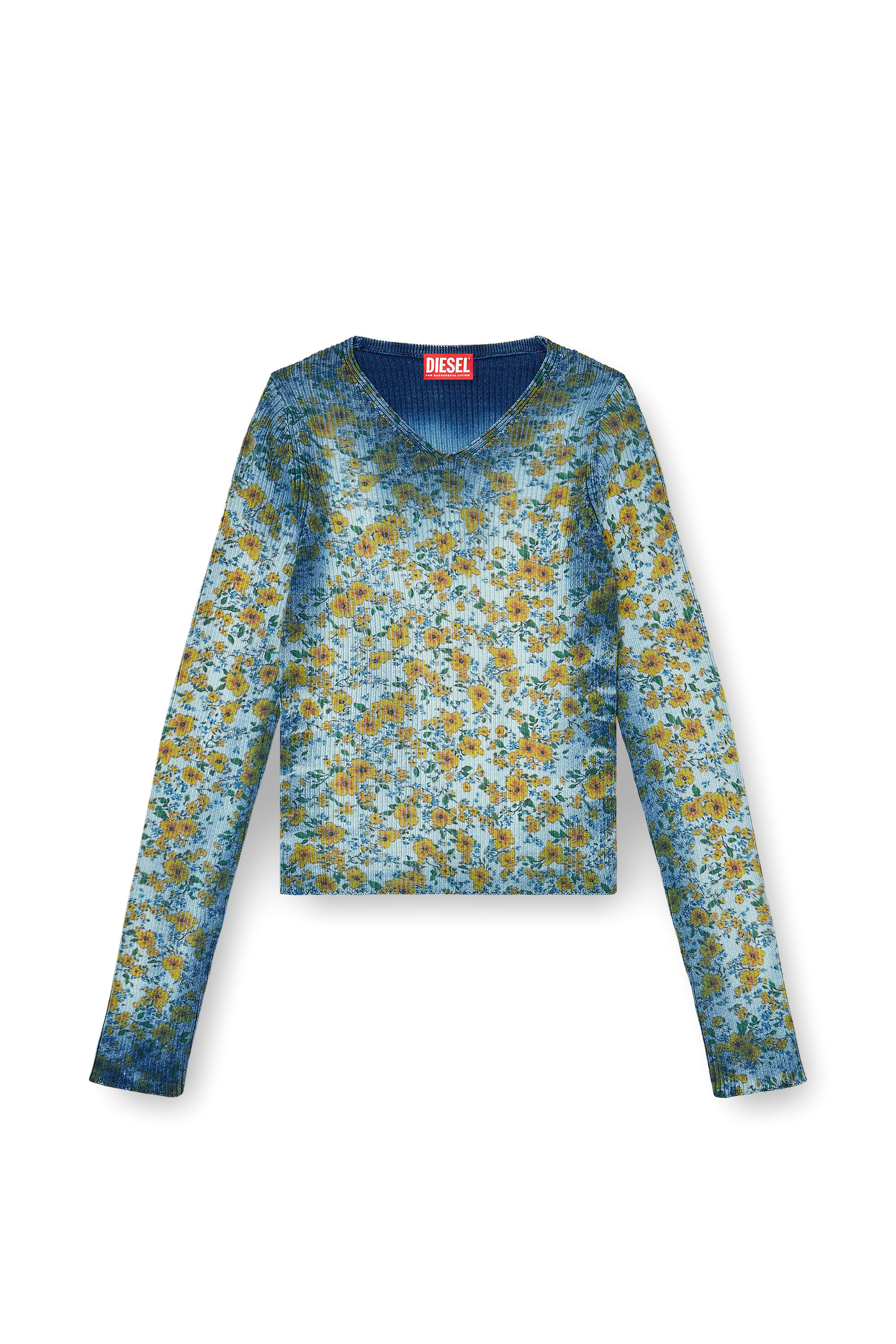 Diesel - M-EGE, Woman's Rib-knit top with floral X-ray effect in Blue - 2