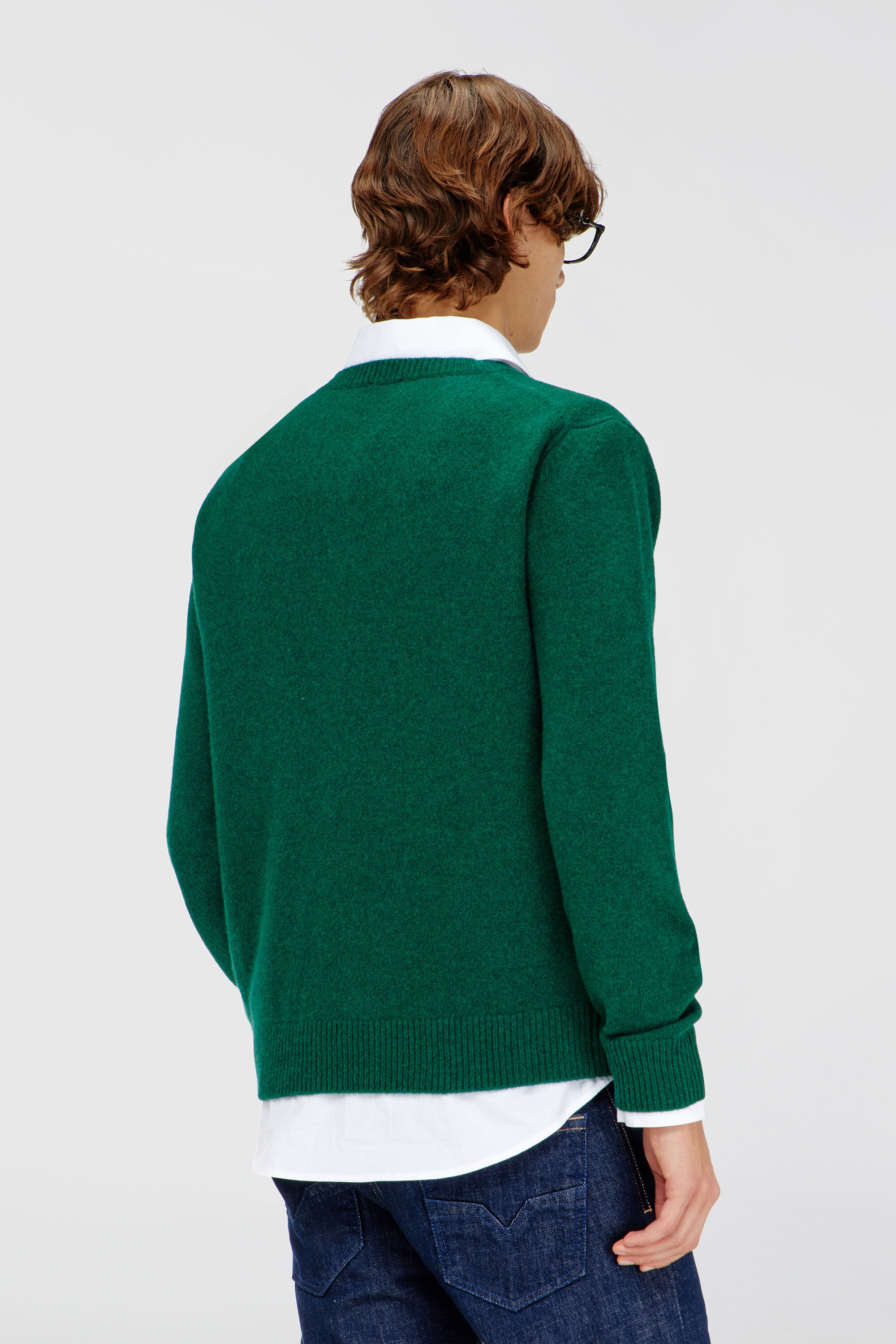 Diesel - K-IMER, Man's Wool V-neck jumper with neck logo in Green - 4
