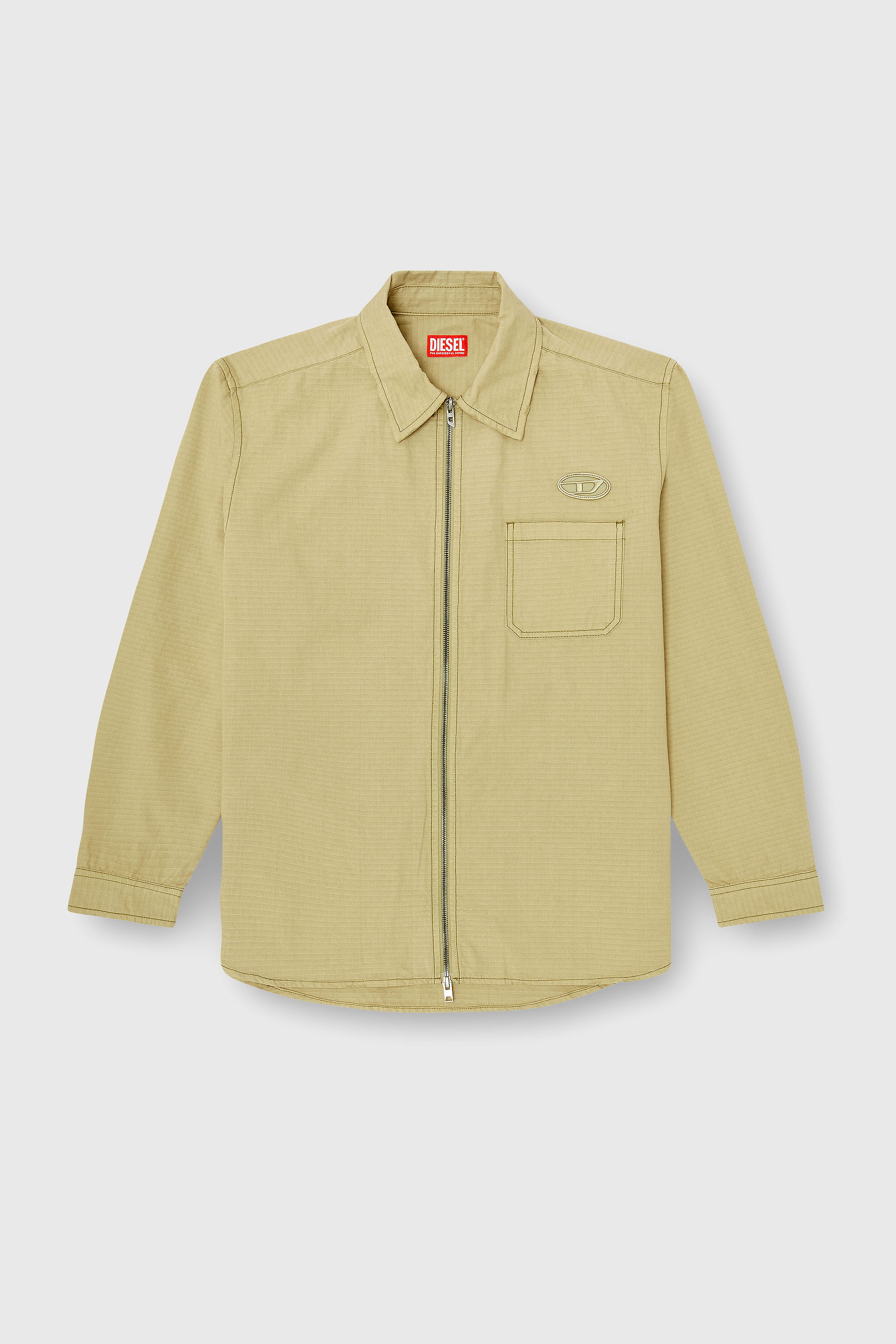 Diesel - S-ALIAS-ZIP, Man's Ripstop shirt with zip closure in Beige - 2