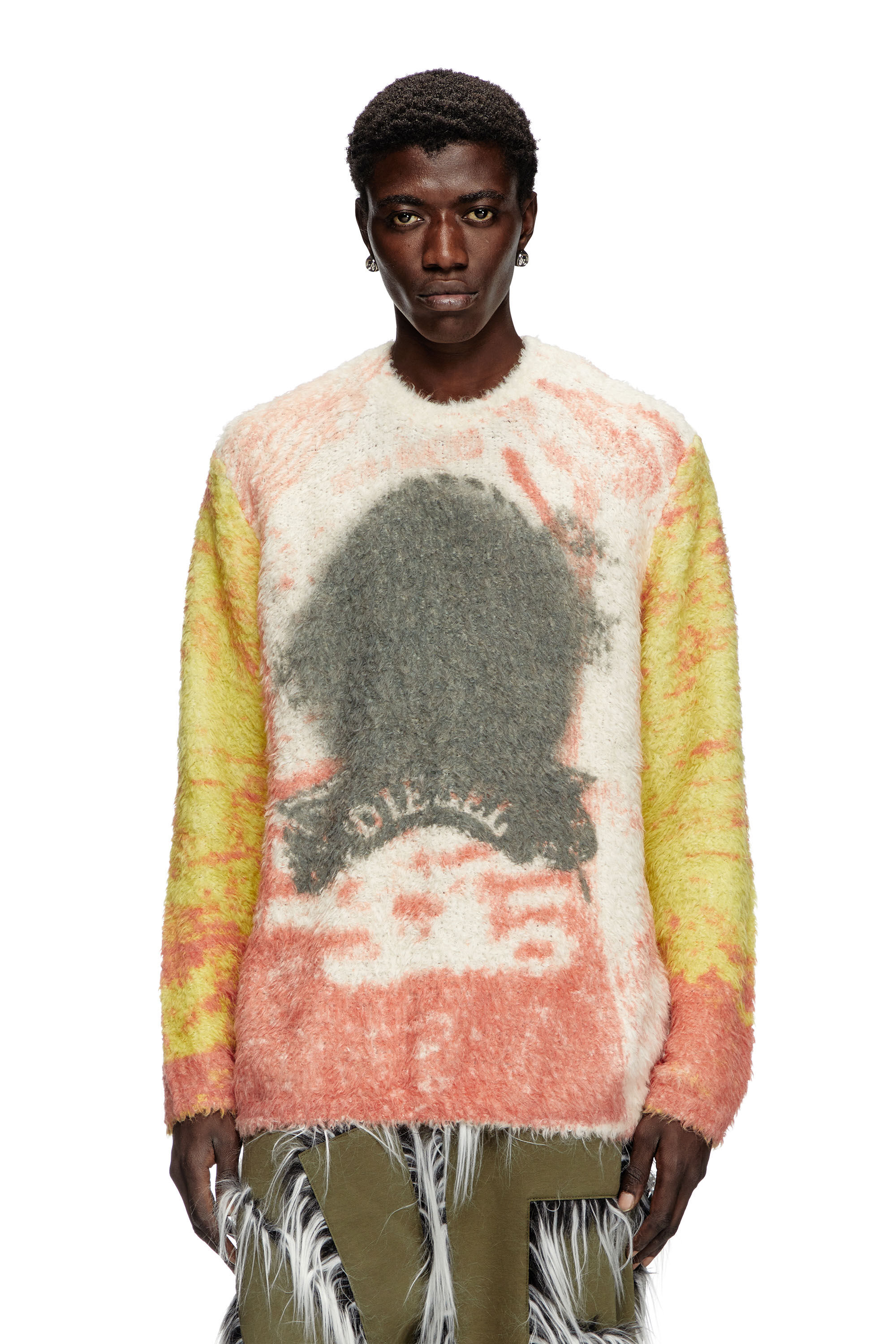 Diesel - K-MUNARI, Man's Alpaca-blend jumper with Pop print in Red/Yellow - 3