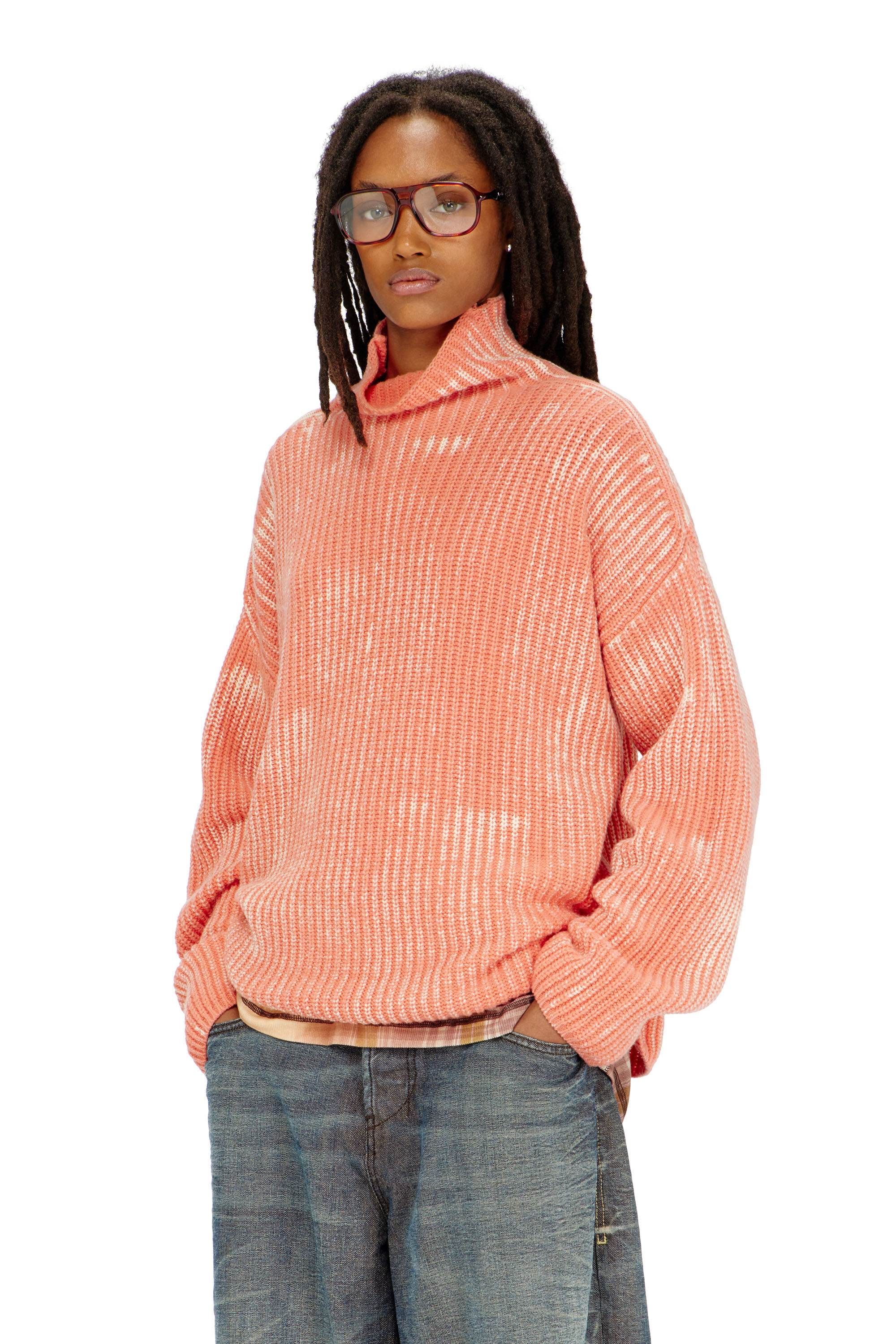 Diesel - M-AMET, Woman's Funnel-neck jumper in ribbed wool blend in null - 3