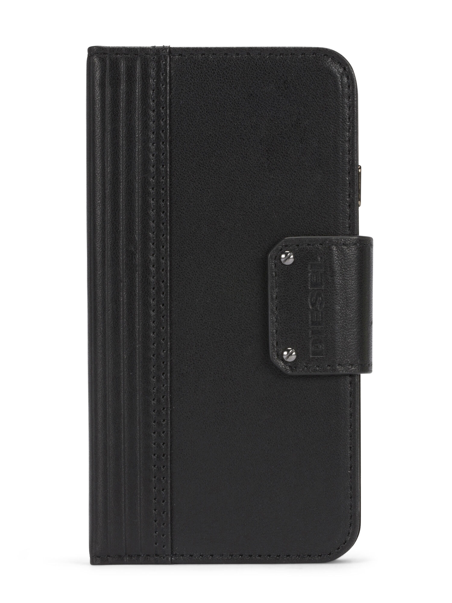 Diesel - BLACK LINED LEATHER IPHONE 8 PLUS/7 PLUS FOLIO, Unisex's Black leather folio, iPhone 8 Plus/7 Plus in Black - 1