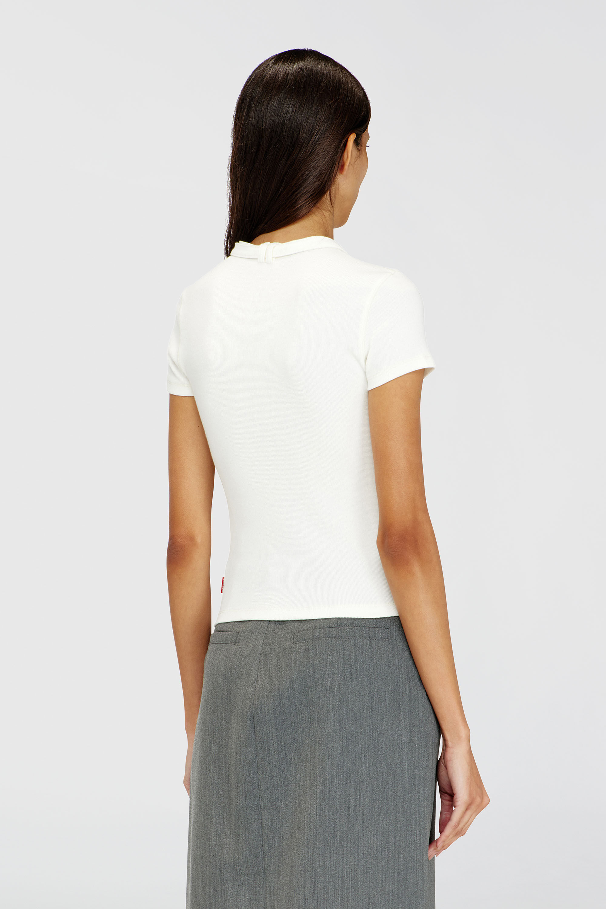 Diesel - T-IARAS, Woman's Rib-jersey top with biker neck strap in White - 4