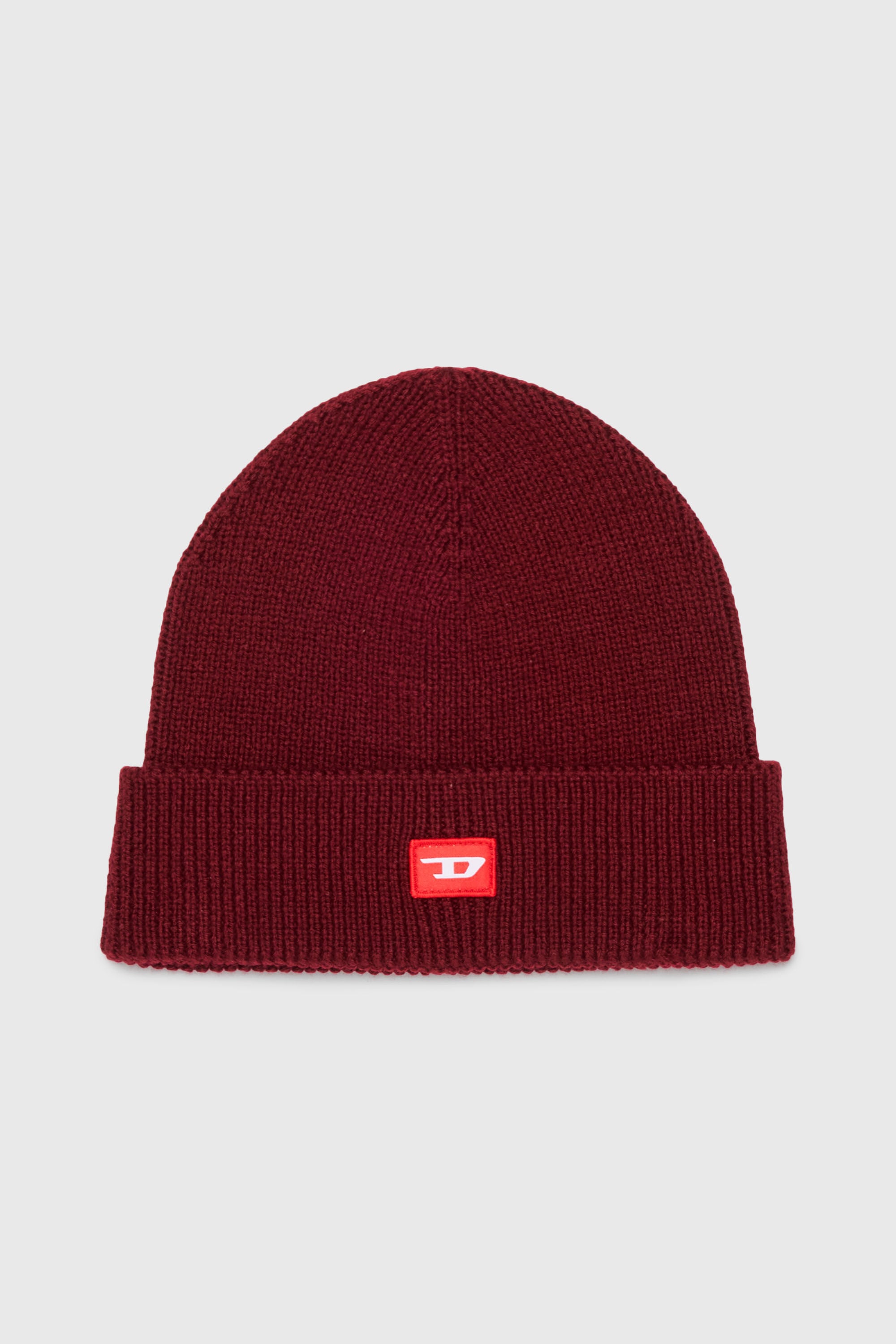 Diesel - FLOT, Unisex's Wool-blend beanie with D logo patch in Red - 1