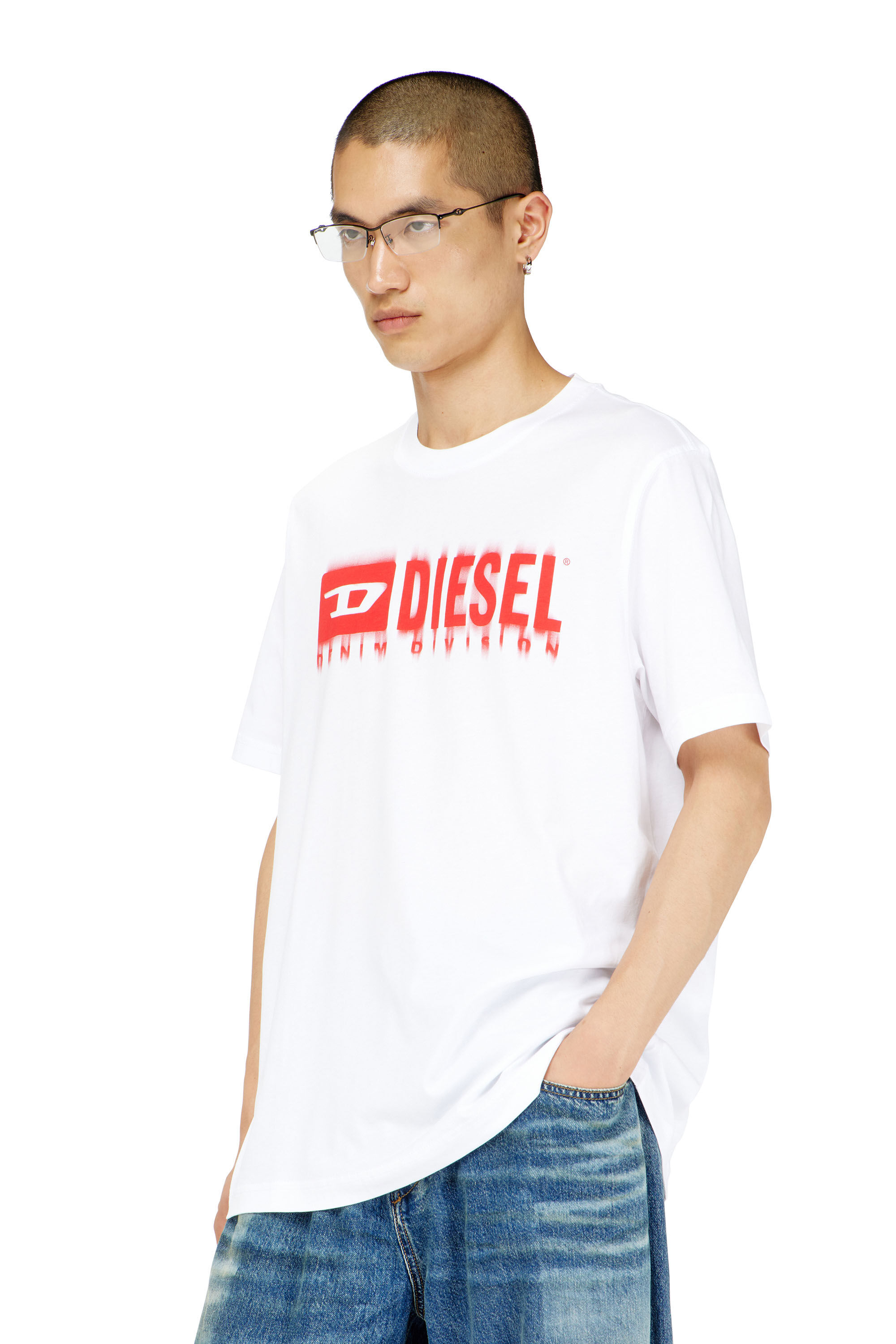 Diesel - T-ADJUST-Q7, Man's T-shirt with blurry Diesel logo in White - 3