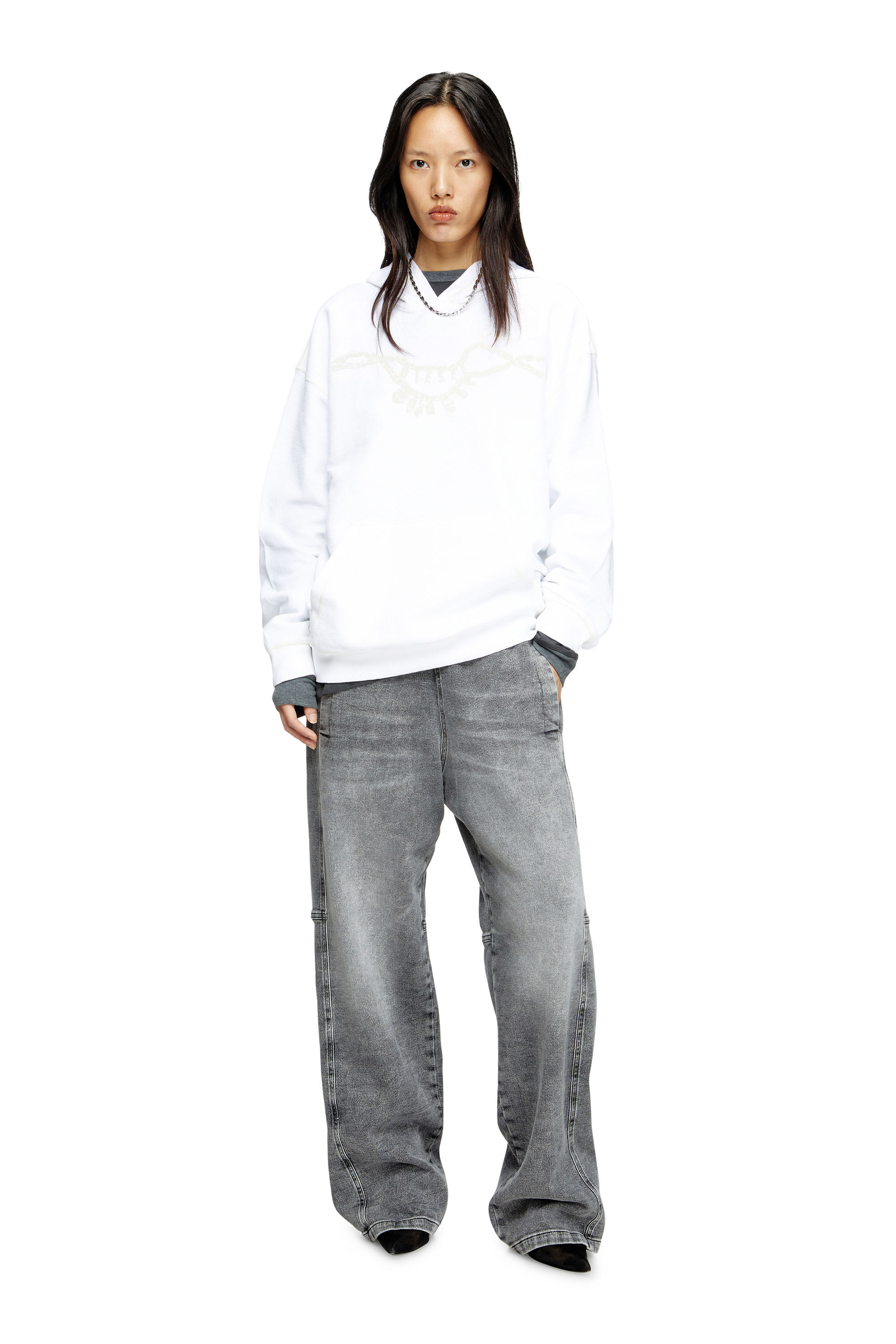 Diesel - S-BOXT-HOOD-HOSHI, Unisex's Hoodie with charm necklace print in White - 6