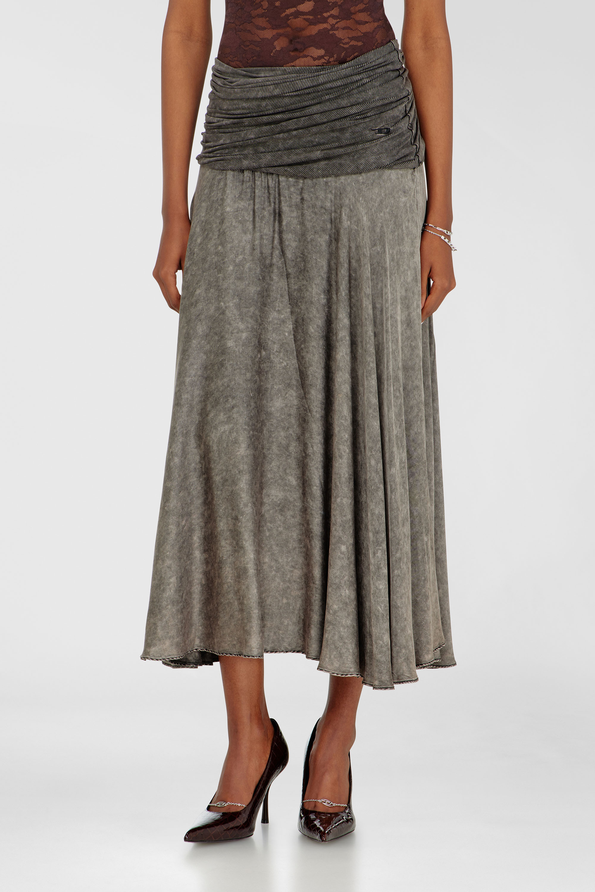 Diesel - O-SYA, Woman's Midi skirt with twisted waist section in Grey - 1