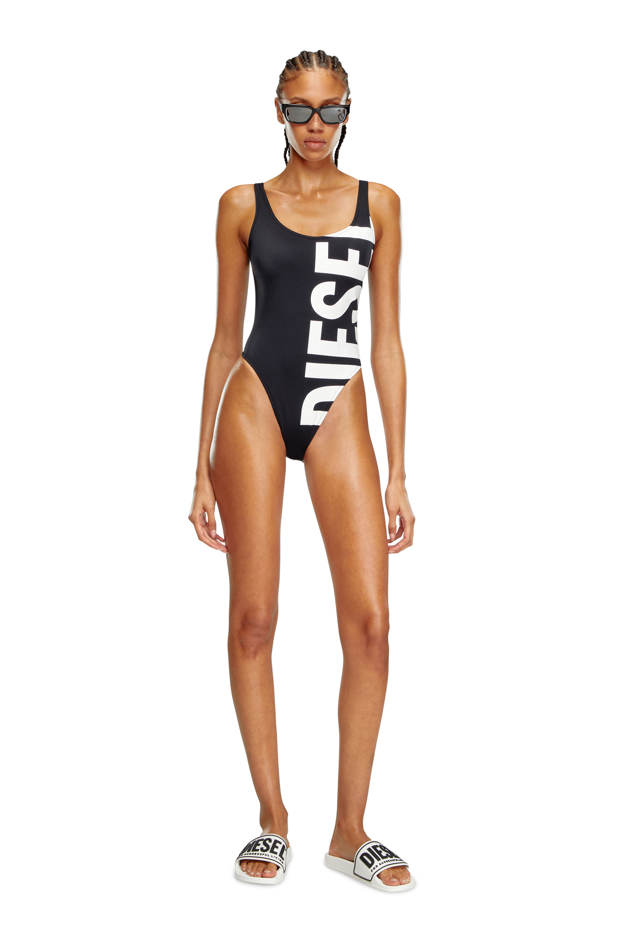 Diesel - BFSW-KYLIA, Woman's Swimsuit with maxi Diesel print in Black/White - 2