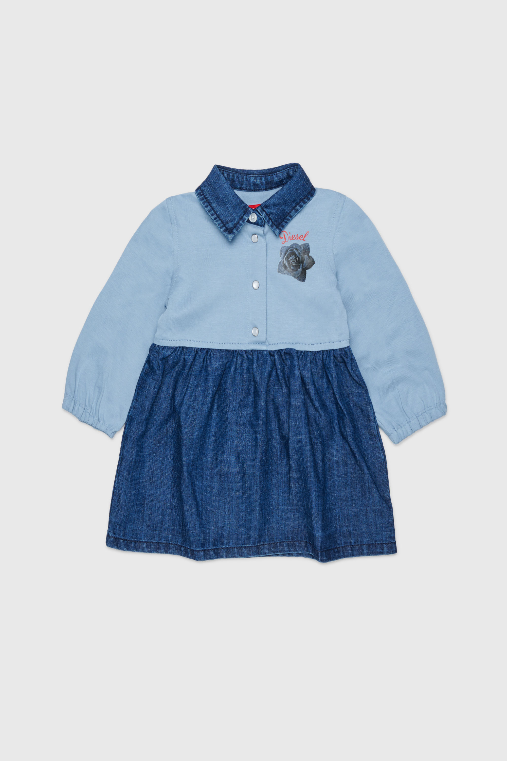 Diesel - DROSEB, Woman's Shirt dress in cotton and denim with rose print in Medium blue - 1