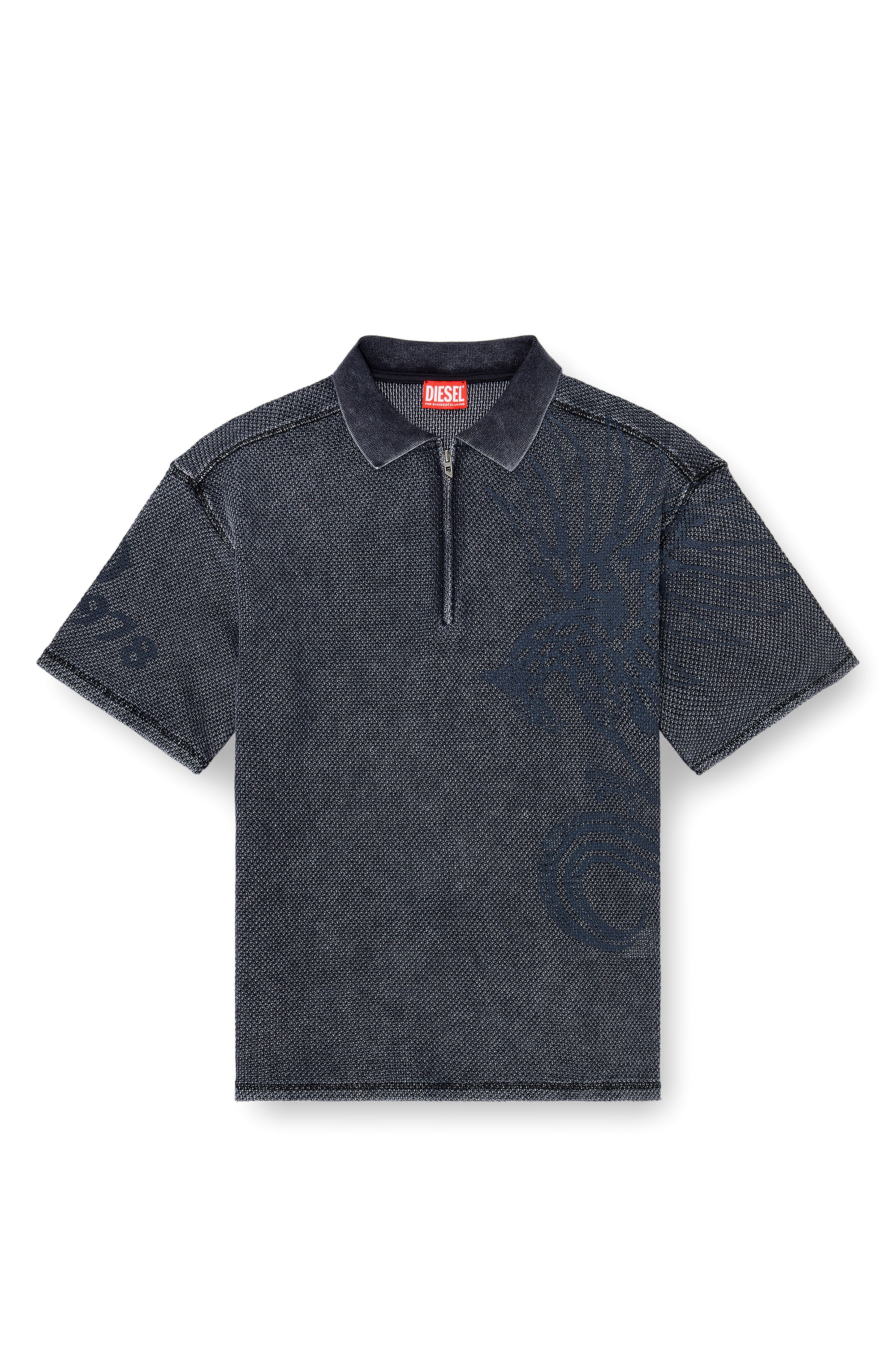 Diesel - T-ERRY-ZIP, Man's Mesh-jacquard polo shirt with Phoenix print in Dark grey - 3