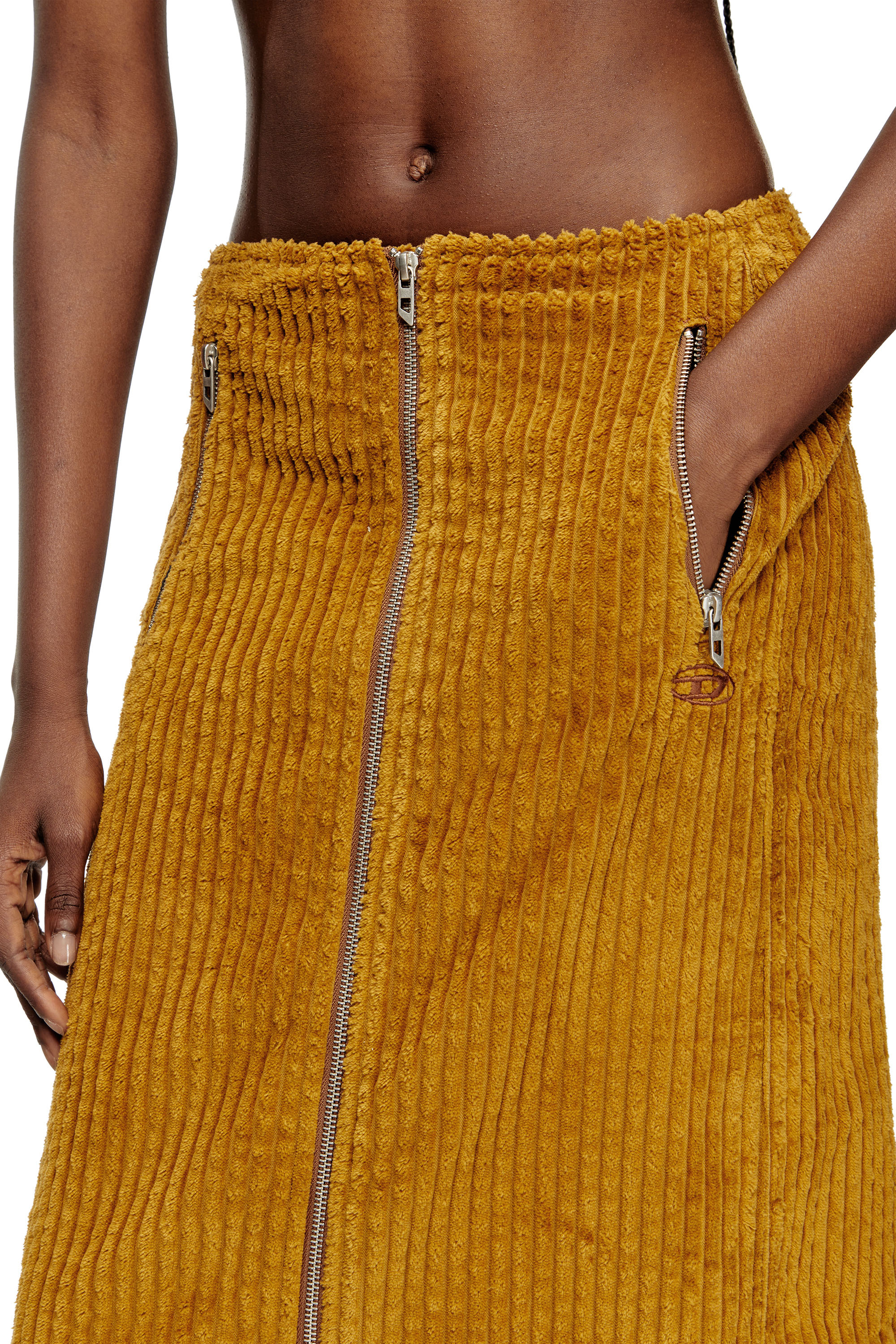 Diesel - O-LLIPOP, Woman's Cotton midi skirt with zipper in Light Brown - 4