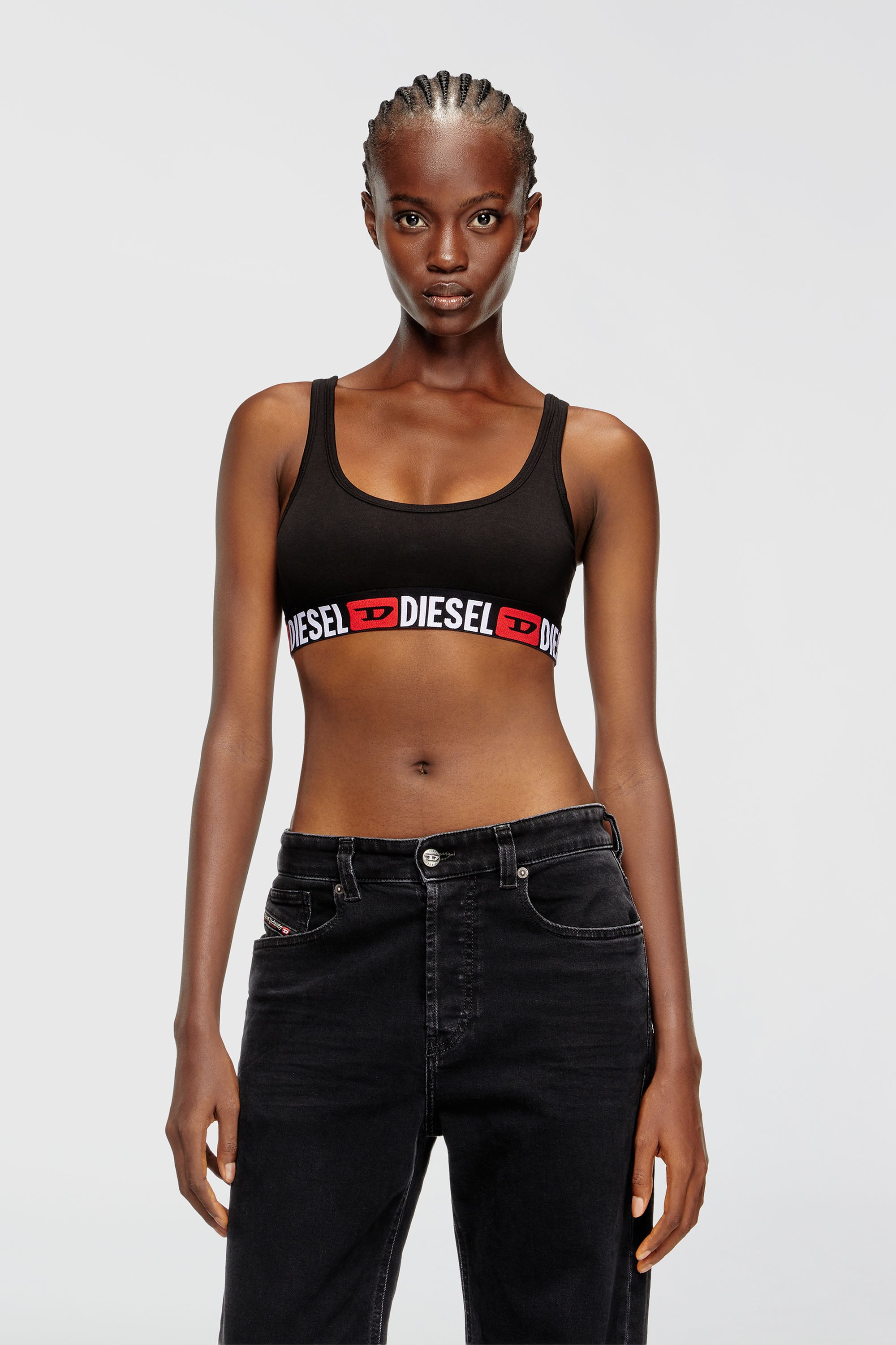 Diesel - UFSB-ORIBA, Woman's Cotton bralette with logo in Black - 1