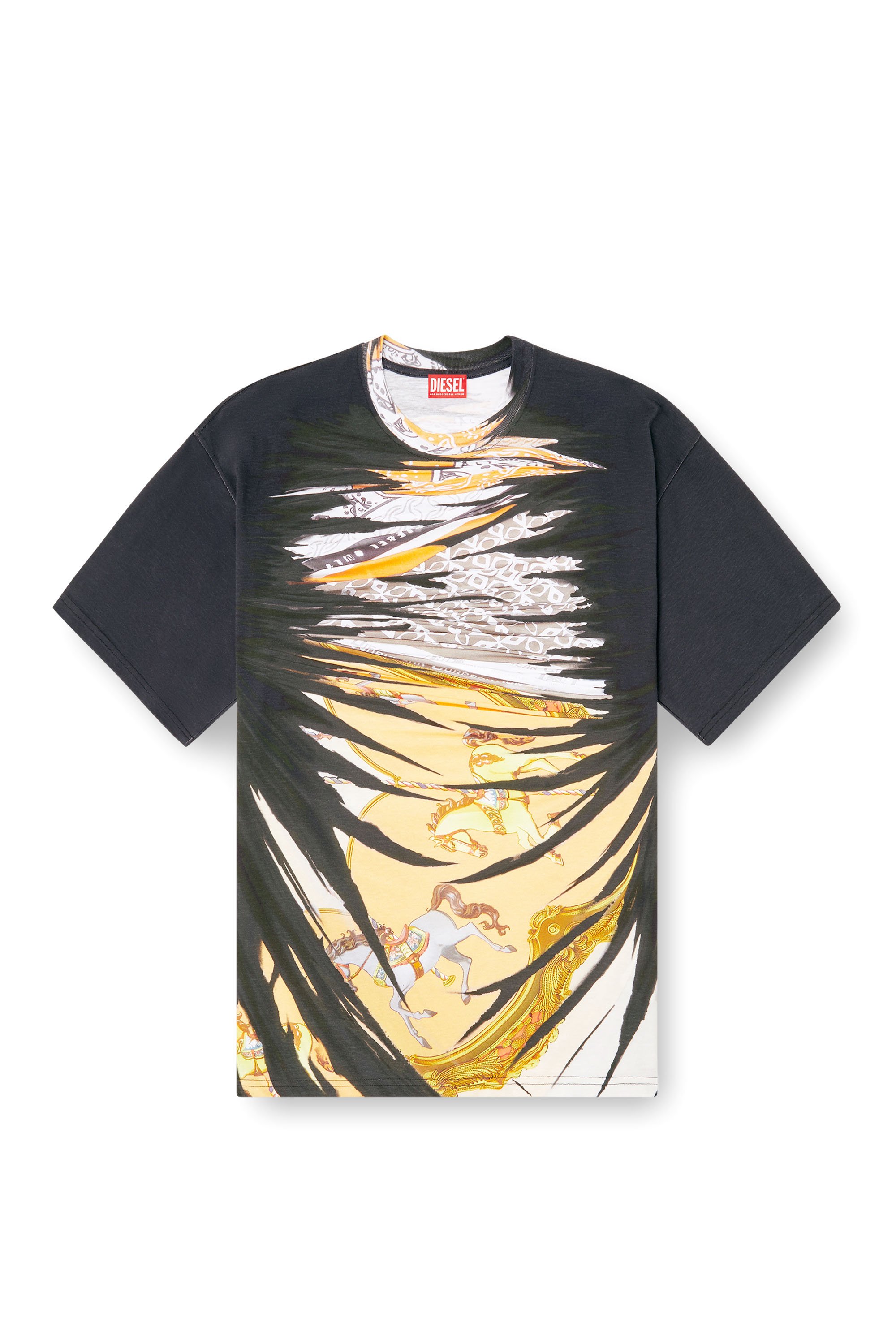 Diesel - T-BOXT-R25, Man's T-shirt with regal bandana print in Black/Yellow - 3