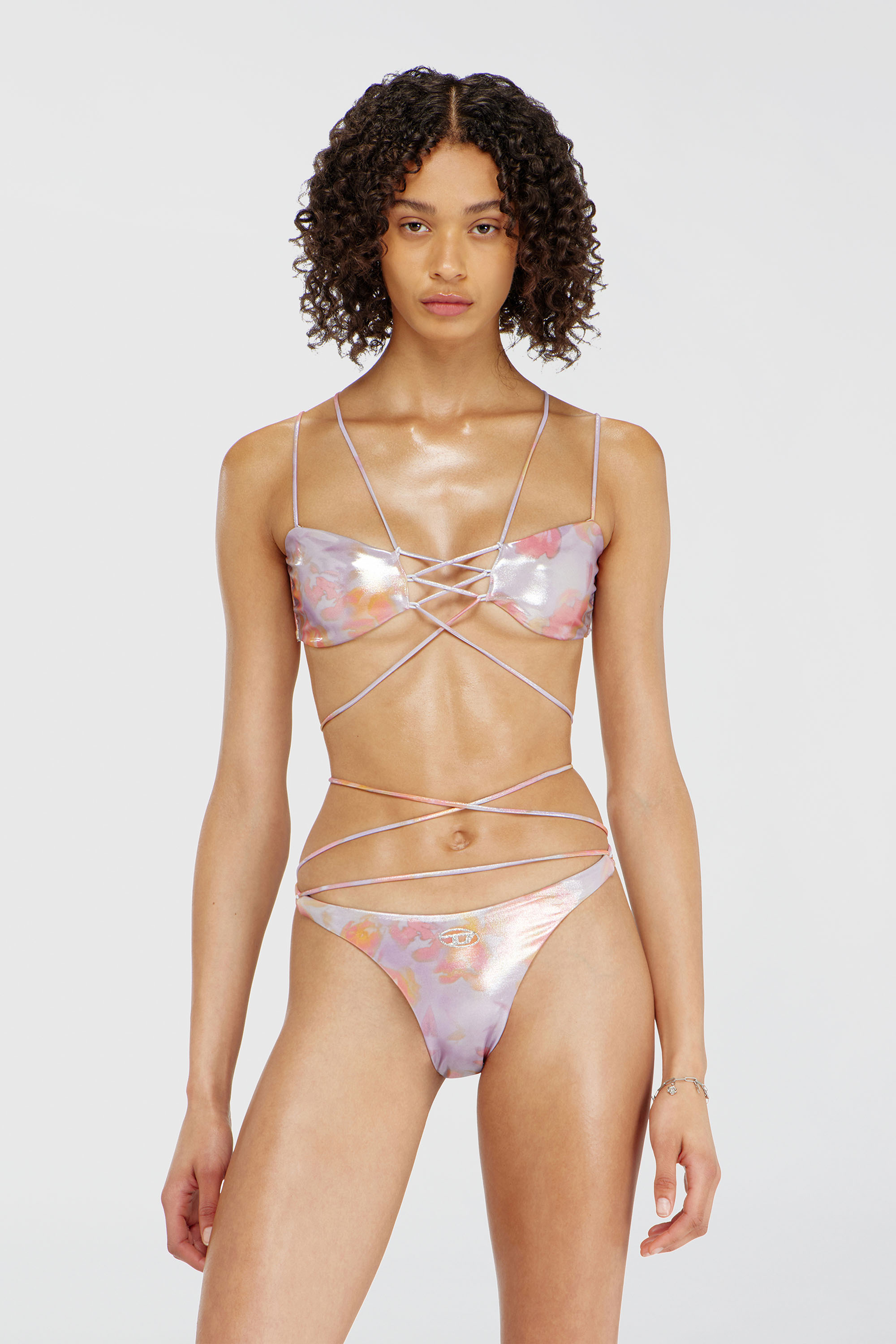 Diesel - NADINE-UTLT, Woman's Strappy metallic bikini top with floral print in Lilac - 1