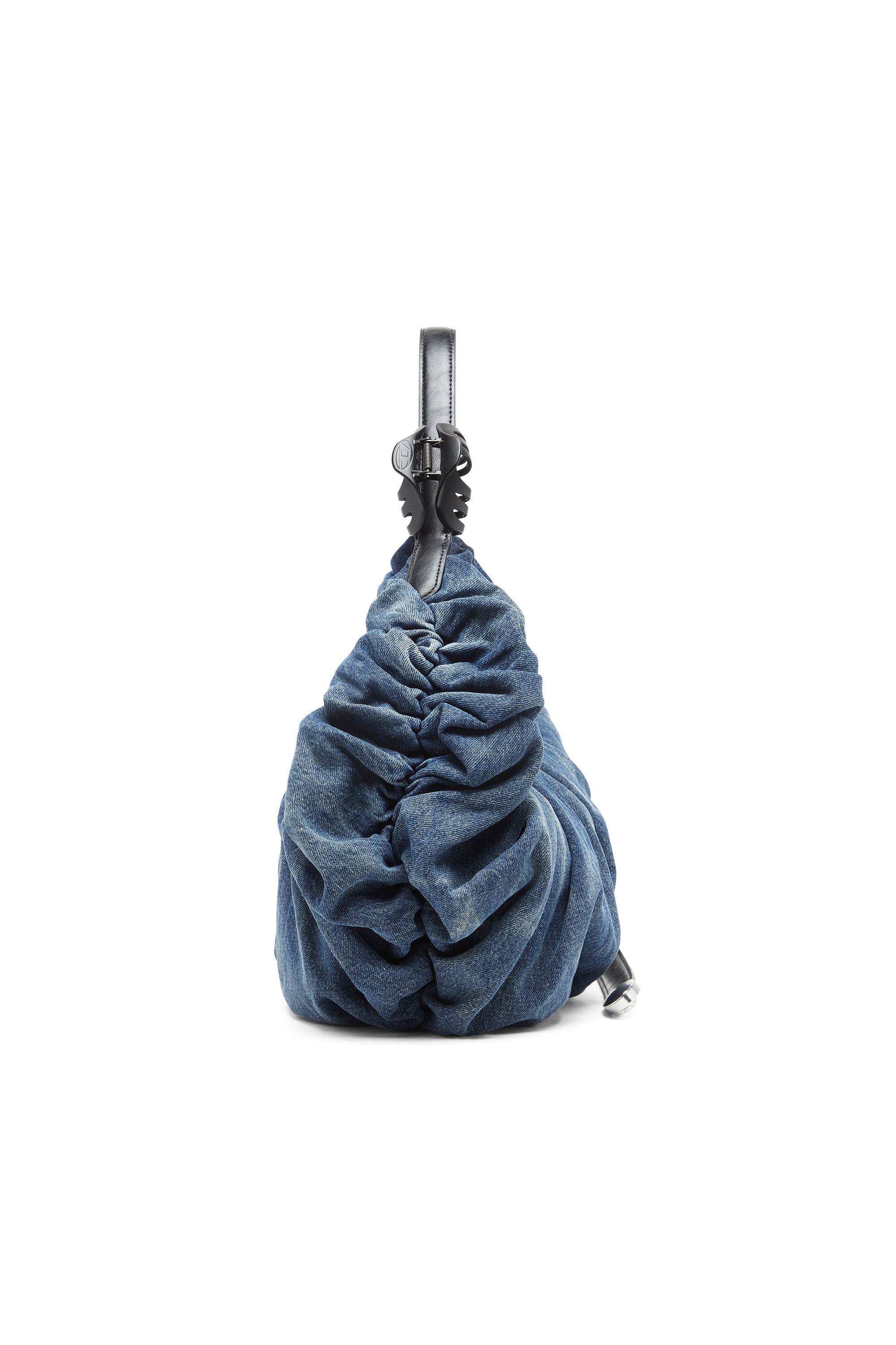Diesel - GRAB-D HOBO L, Woman's Grab-D-Large scrunched hobo bag in treated denim in Medium blue - 4