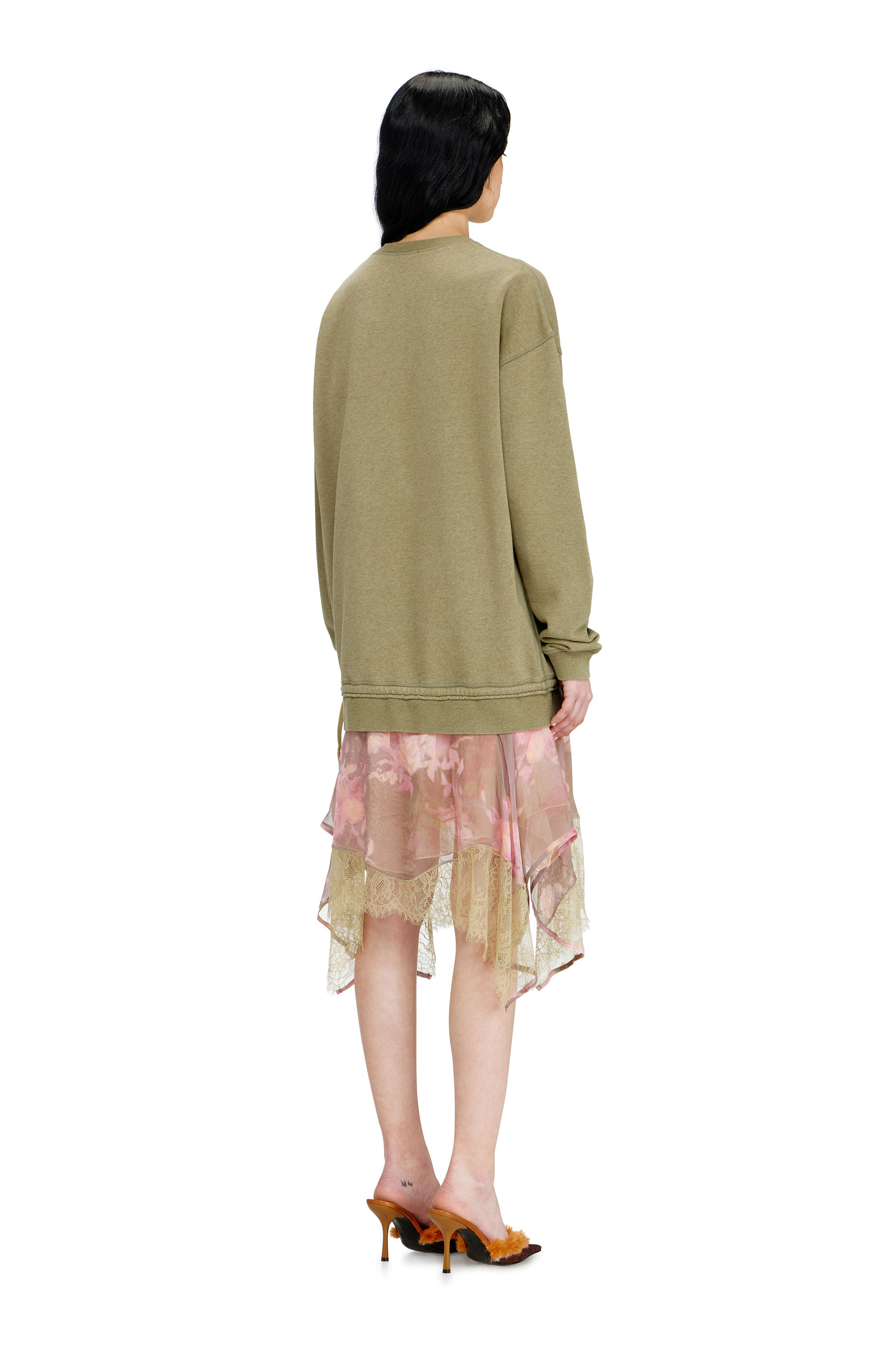 Diesel - D-ORELY, Woman's Sweatshirt dress with chiffon and lace skirt in Pink/Green - 3
