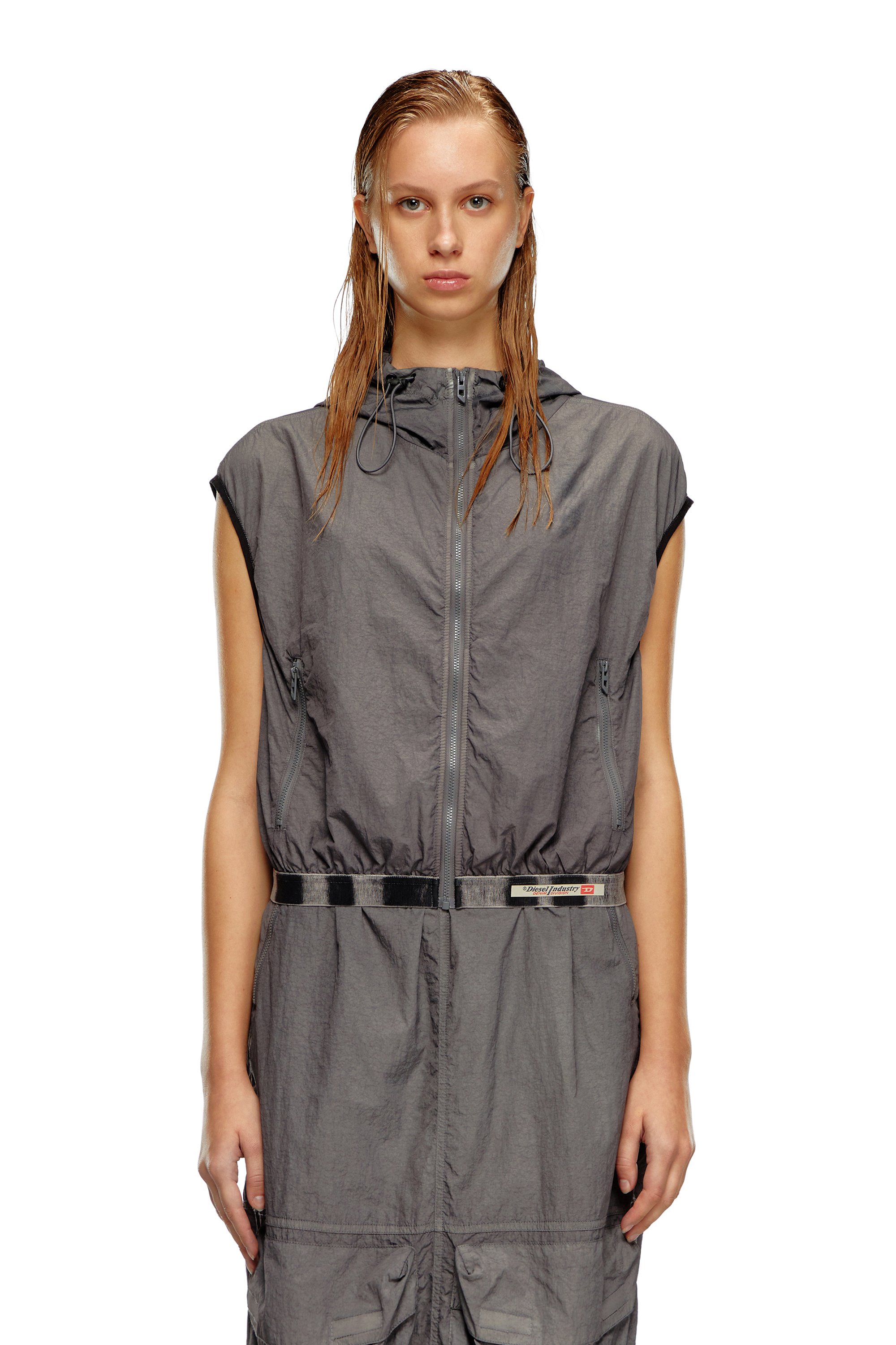 Diesel - G-RANT, Woman's Hooded vest in recycled nylon in Grey - 6