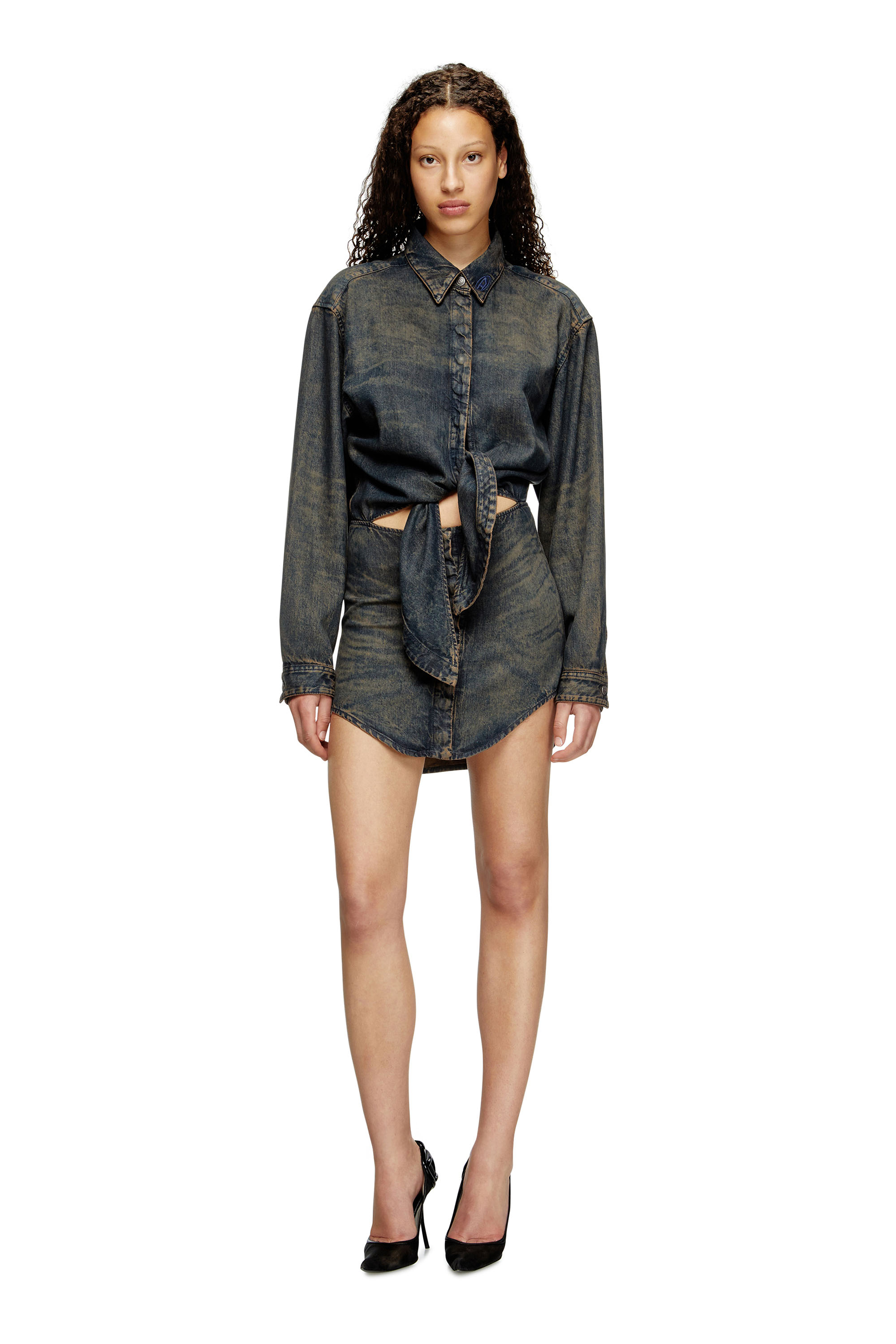 Diesel - DE-SUSAN-S, Woman's Dress in fluid denim in Dark Blue - 2