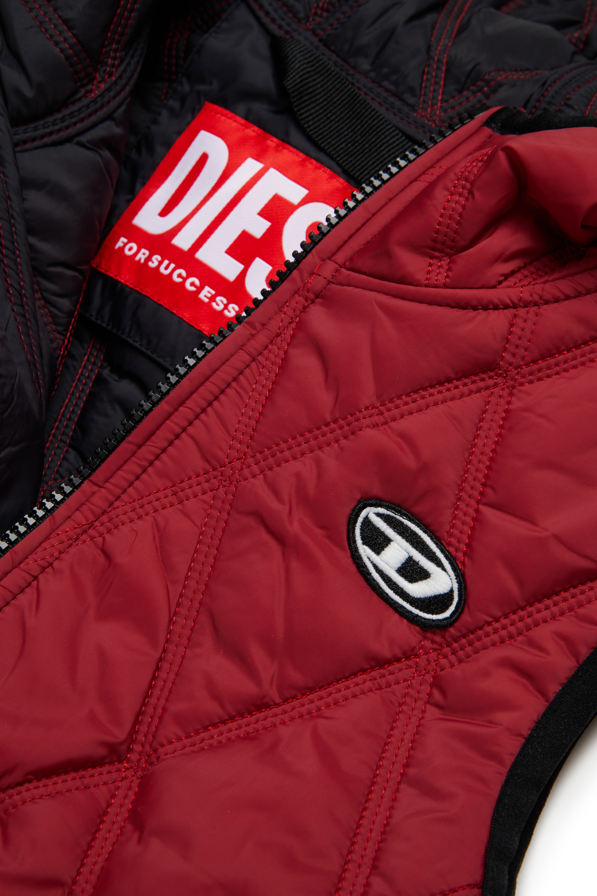 Diesel - JFOKKLOGO, Unisex's Hooded quilted nylon vest in Red - 4