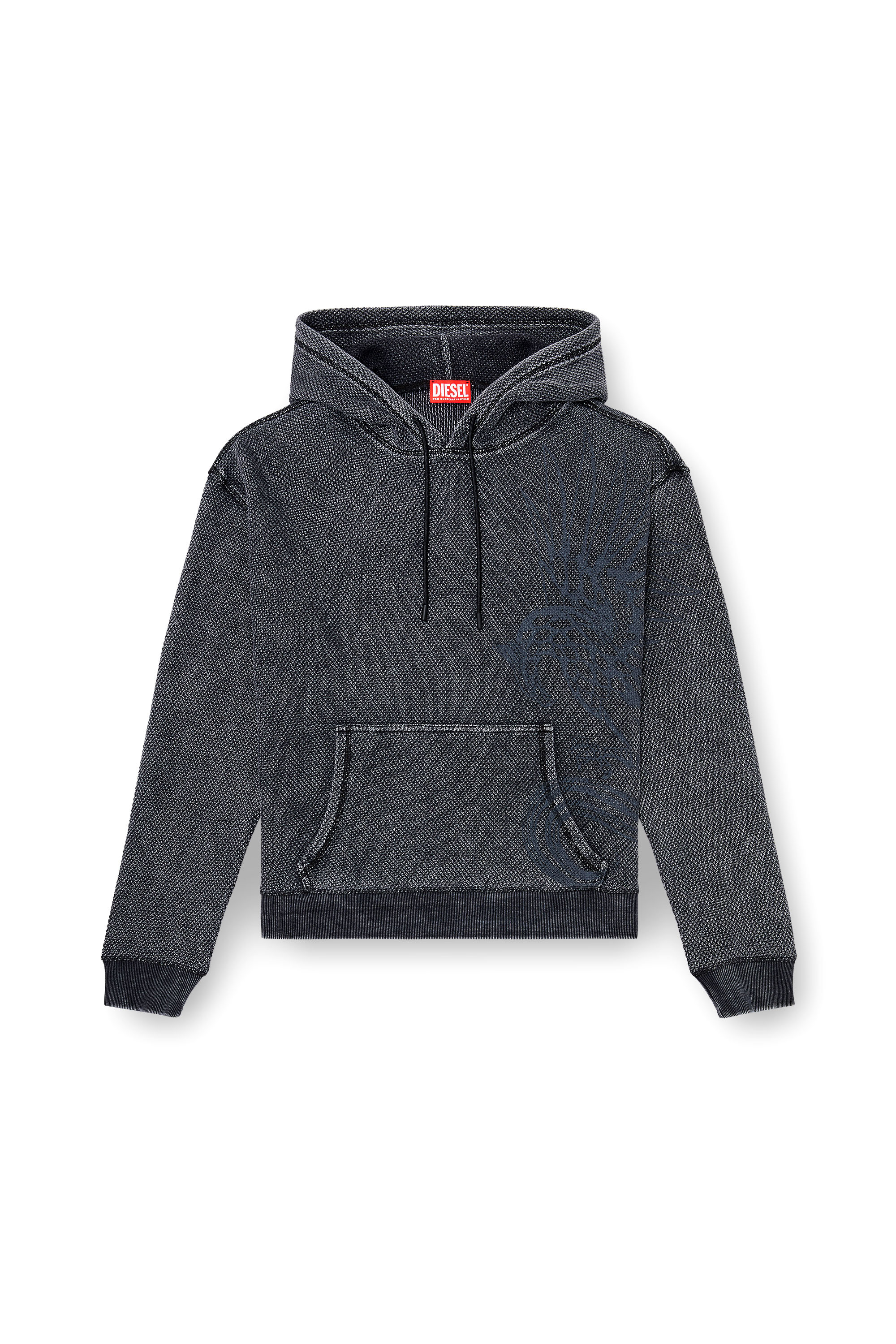 Diesel - S-NORM-HOOD-AA1, Man's Hoodie in textured cotton mesh in Dark grey - 2