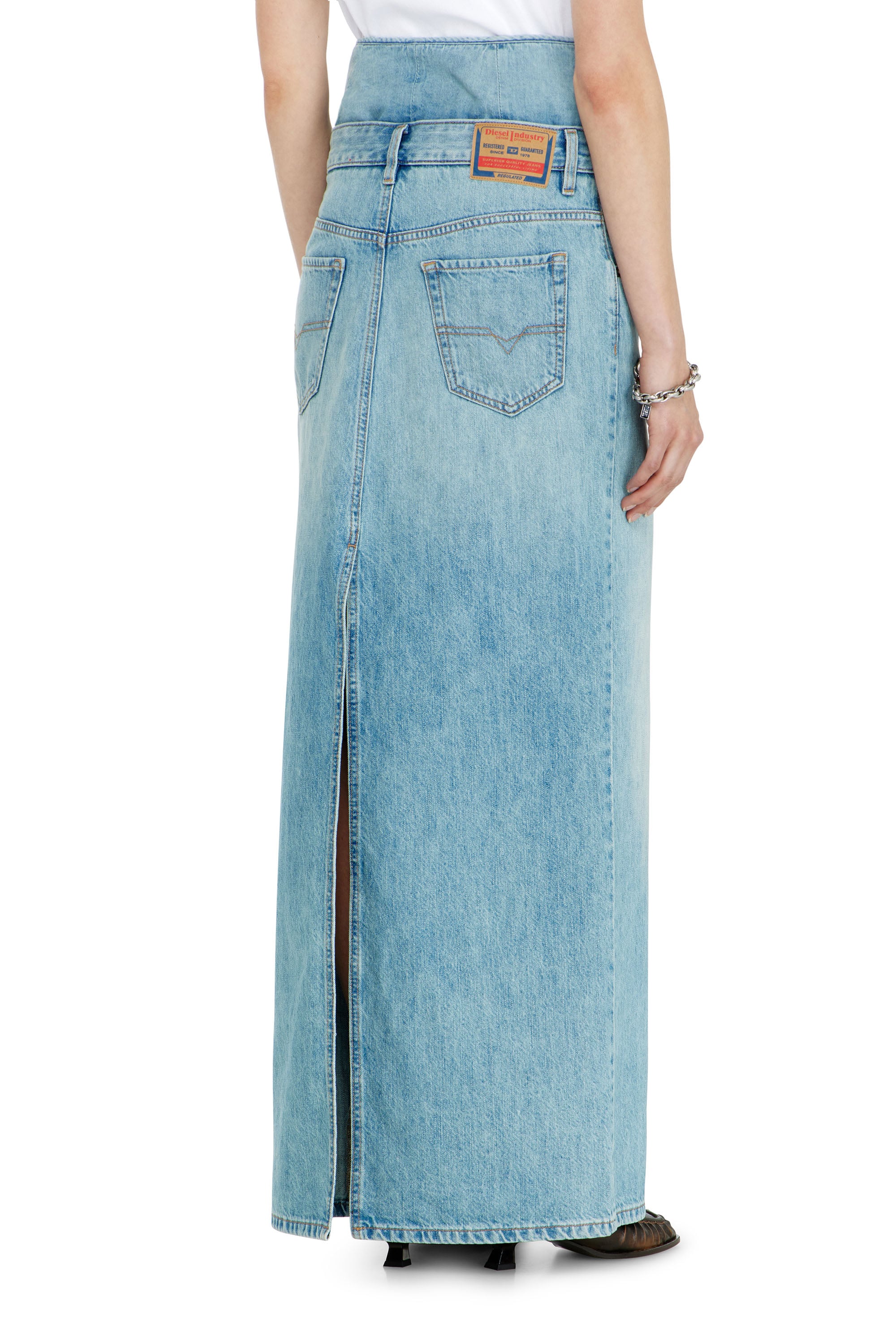 Diesel - DE-SPIVEY, Woman's Jean-illusion denim maxi skirt with slits in null - 3