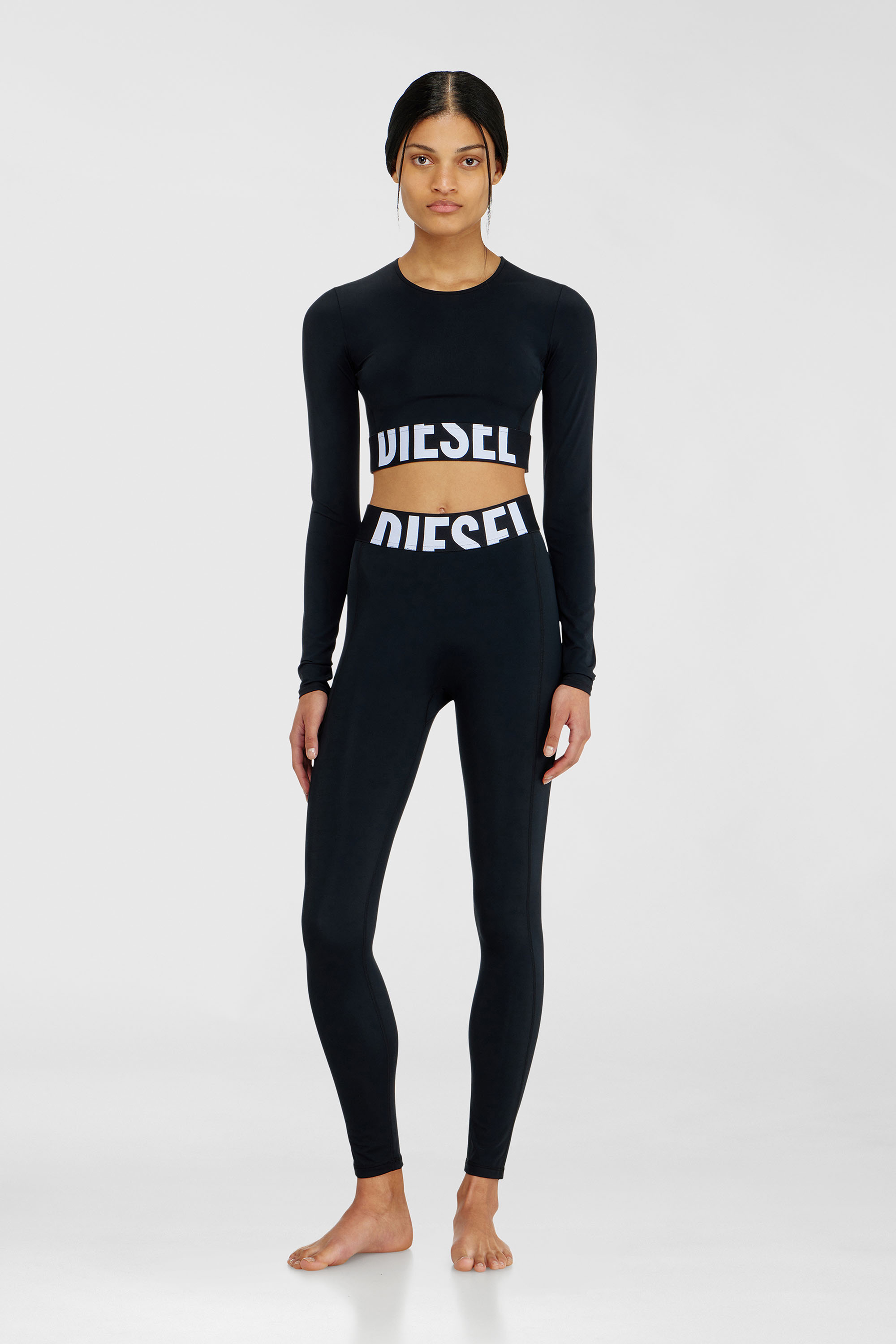 Diesel - ADELINE-D-POP, Woman's Microfibre leggings with cut-off logo in Black - 1