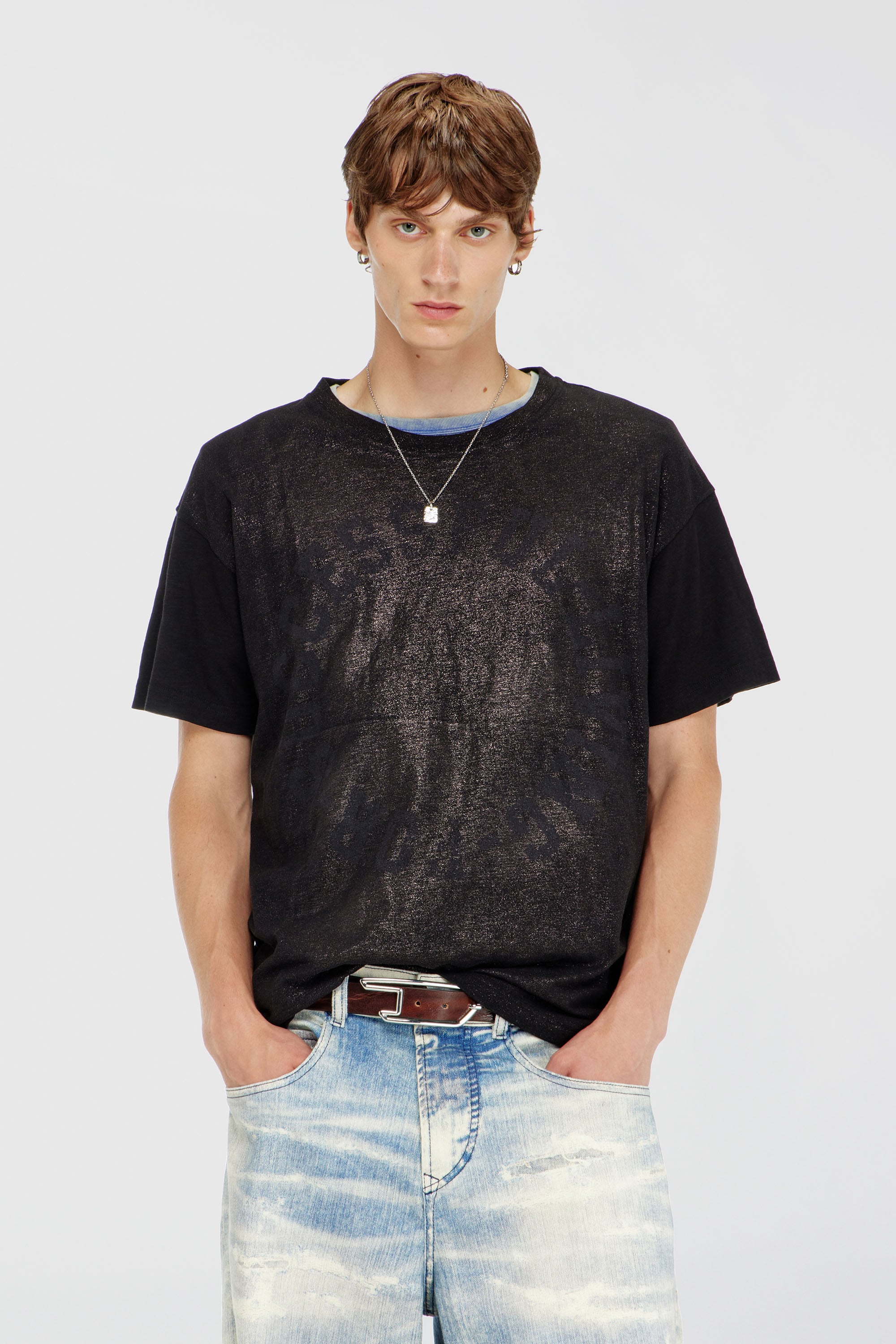 Diesel - T-NORM-AA2, Man's Cotton crew-neck T-shirt with foil print in Black - 3
