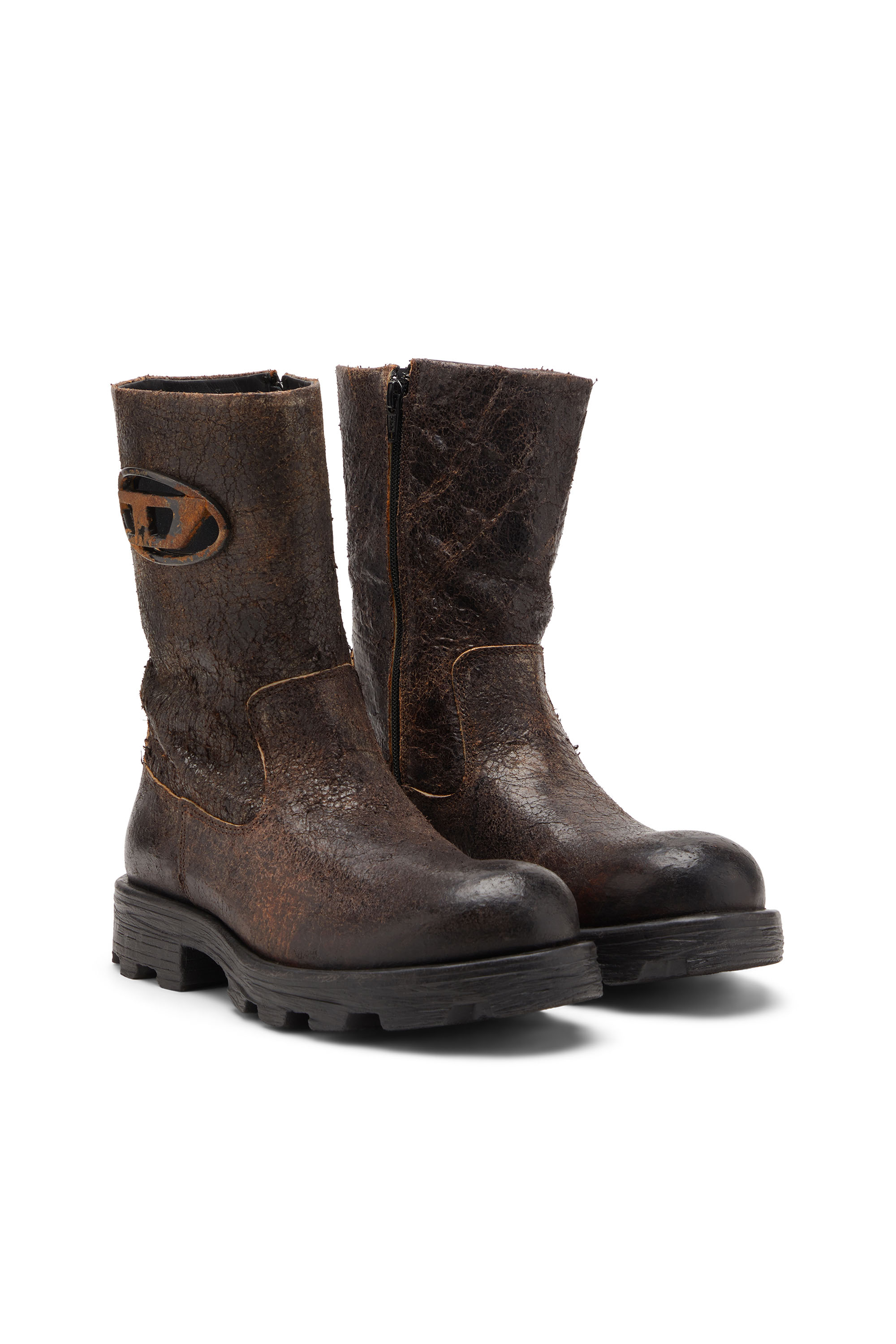 D-HAMMER BKR D W, Brown Diesel - D-HAMMER BKR D W, Woman's D-Hammer-Biker boots in distressed crackled suede in Brown - 2