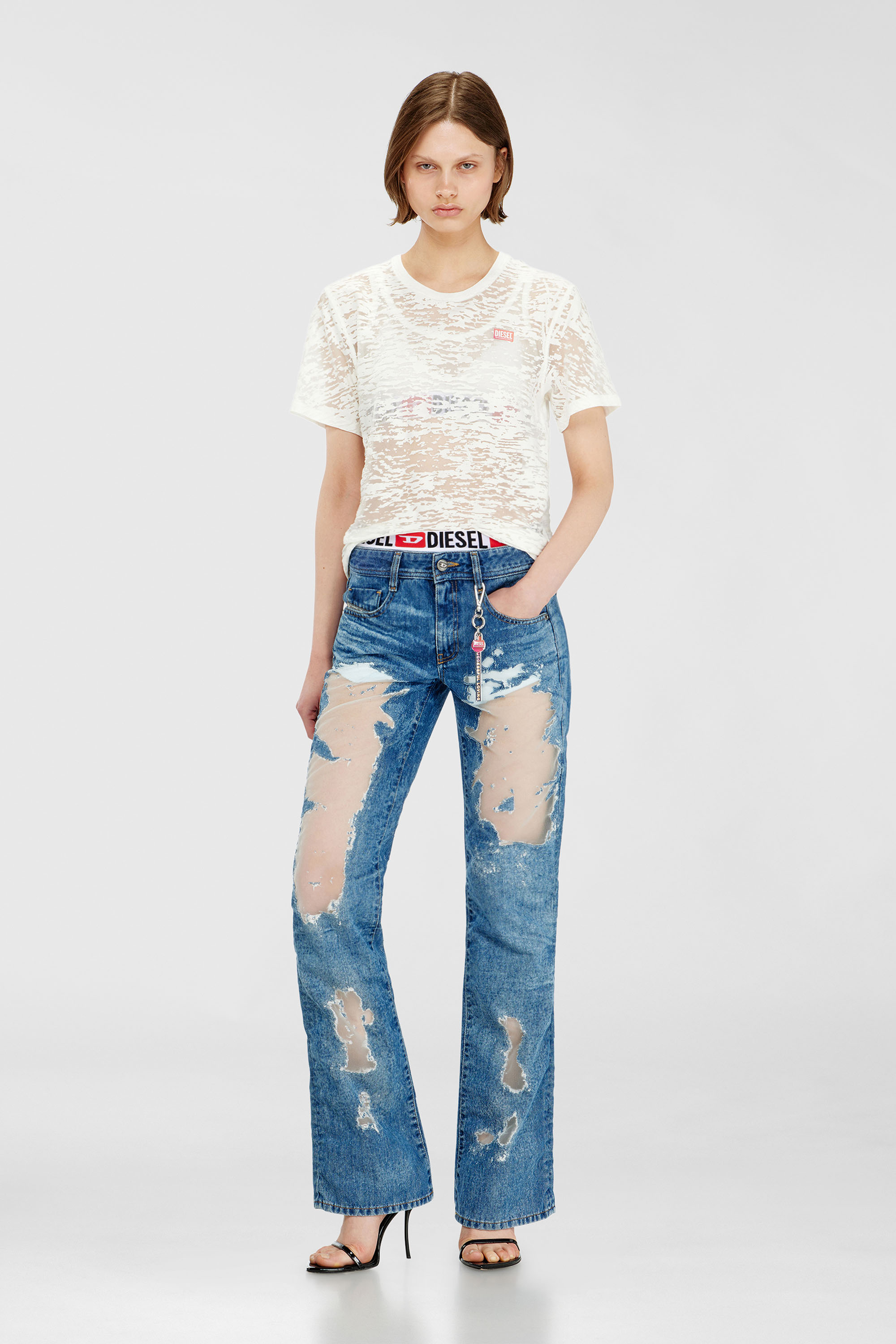 Diesel - PR-T-NOTS-MATI-R, Unisex's T-shirt in all-over devor&eacute; jersey in White - 2