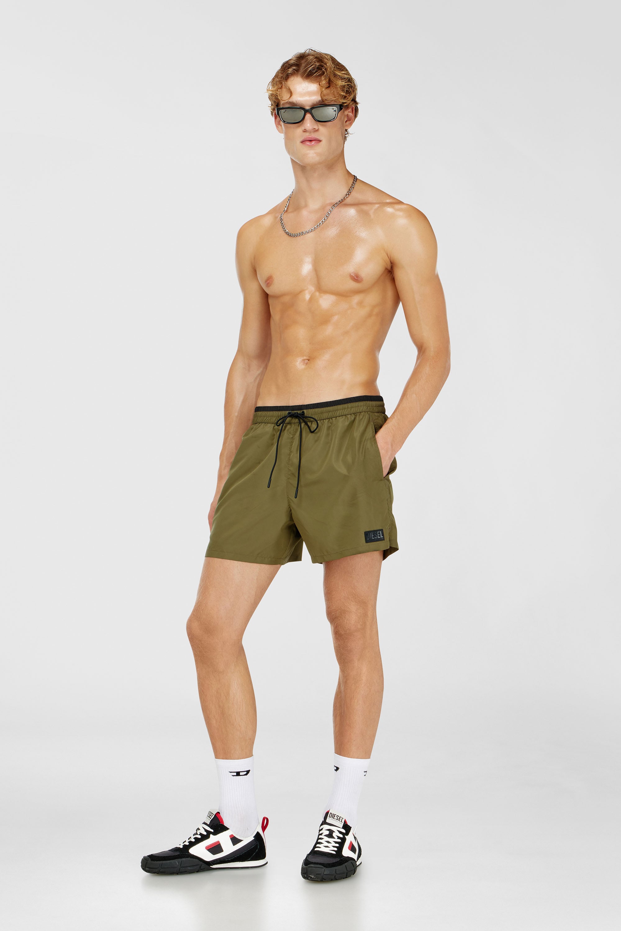 Diesel - JOEL-37-D-CORE, Man's Swim shorts with contrast waist trim in Green - 2