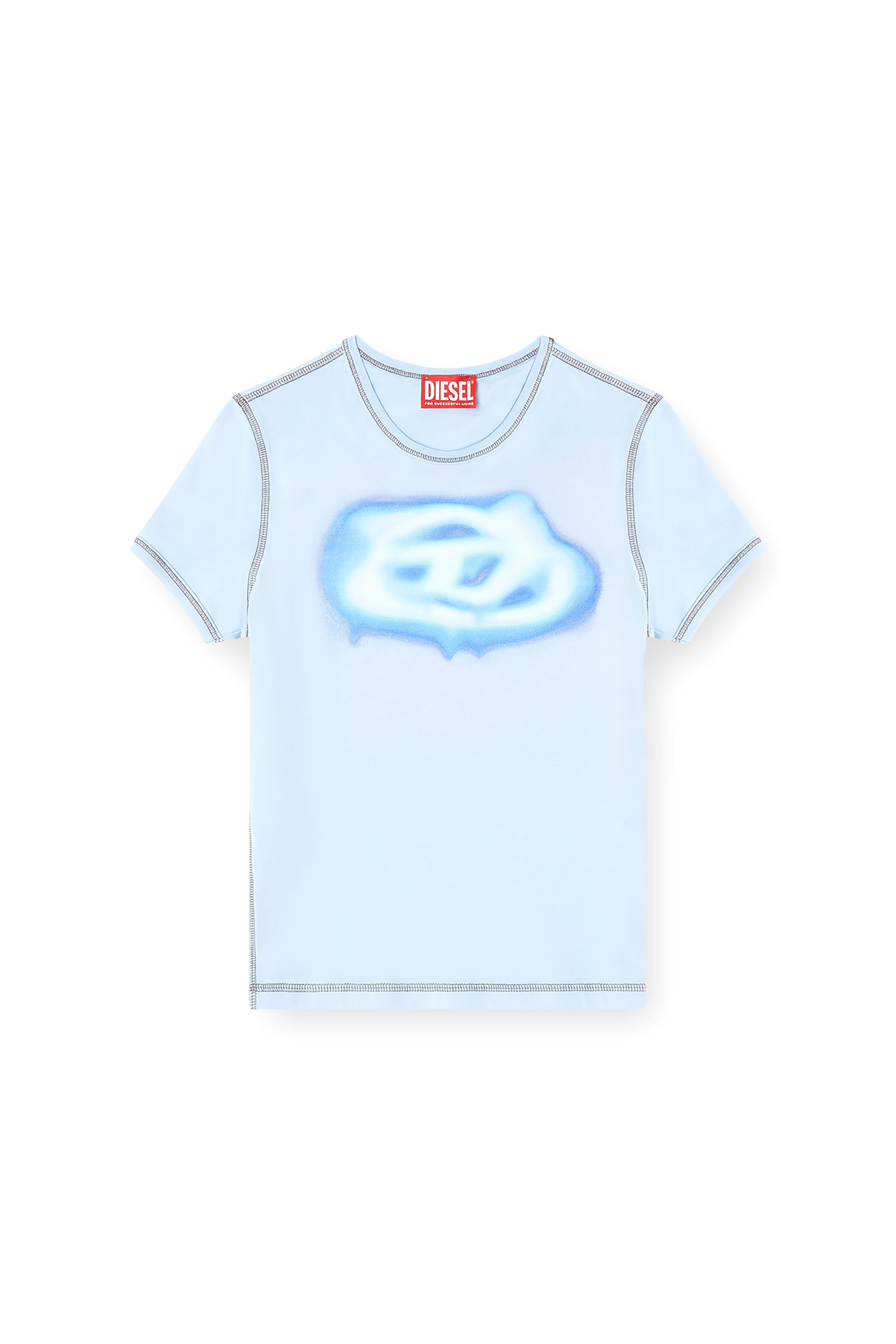 Diesel - T-UNCUTIES-LONG-S3, Woman's Slim T-shirt with graffiti-effect logo in Azure - 2