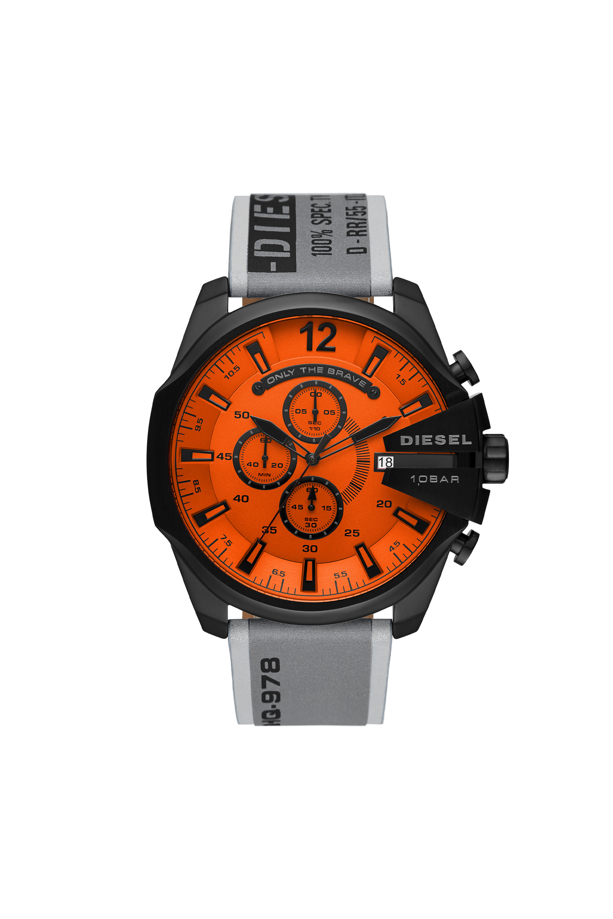 Diesel - DZ4535, Man's Mega Chief chronograph gray stainless steel watch in Black/Orange - 1