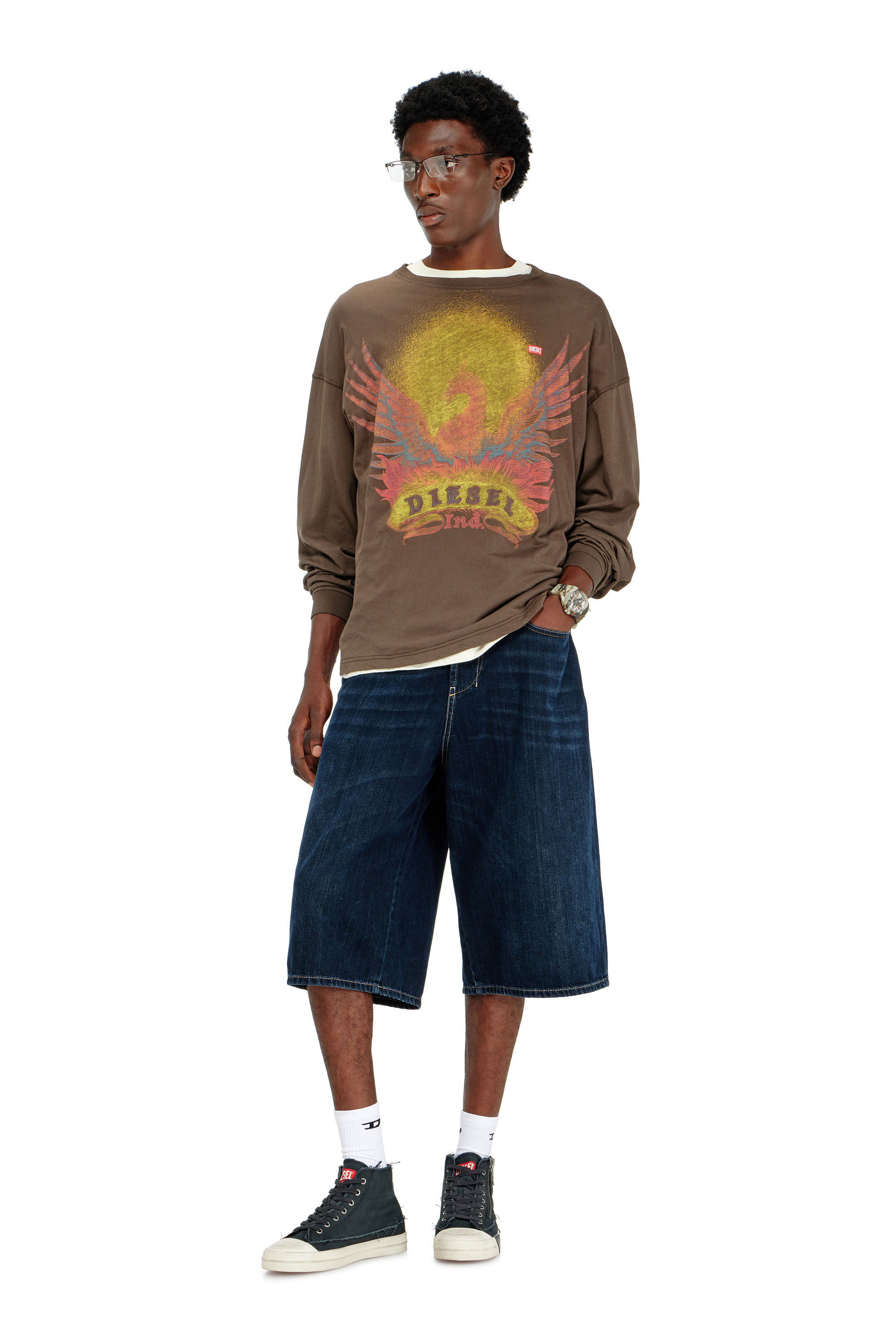 Diesel - T-BOXT-LS-AA1, Man's Long sleeve T-shirt with Phoenix graphic in Brown - 1