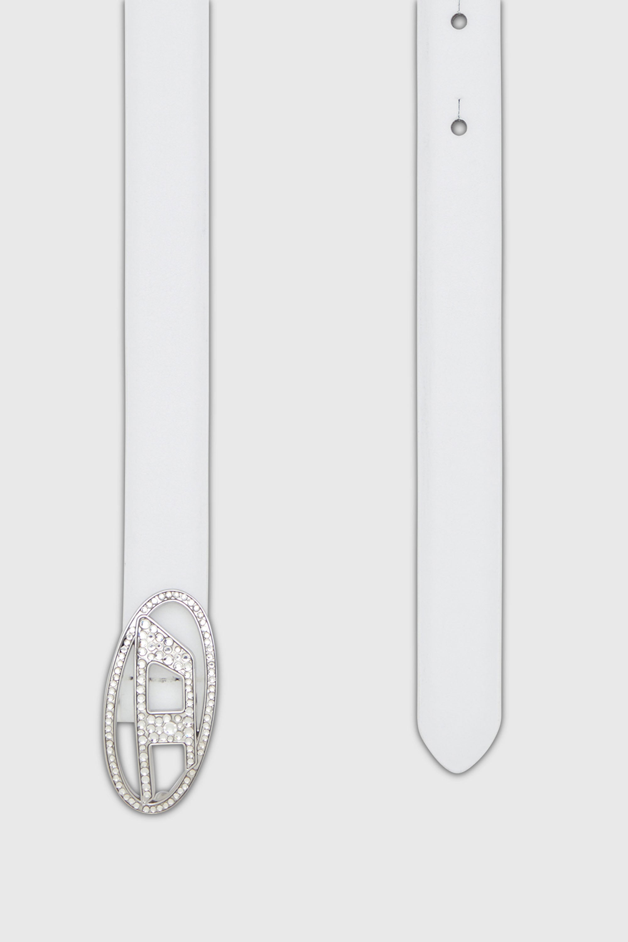 Diesel - B-1DR STRASS 20, Woman's 1.9cm slim leather belt with crystal buckle in White - 2
