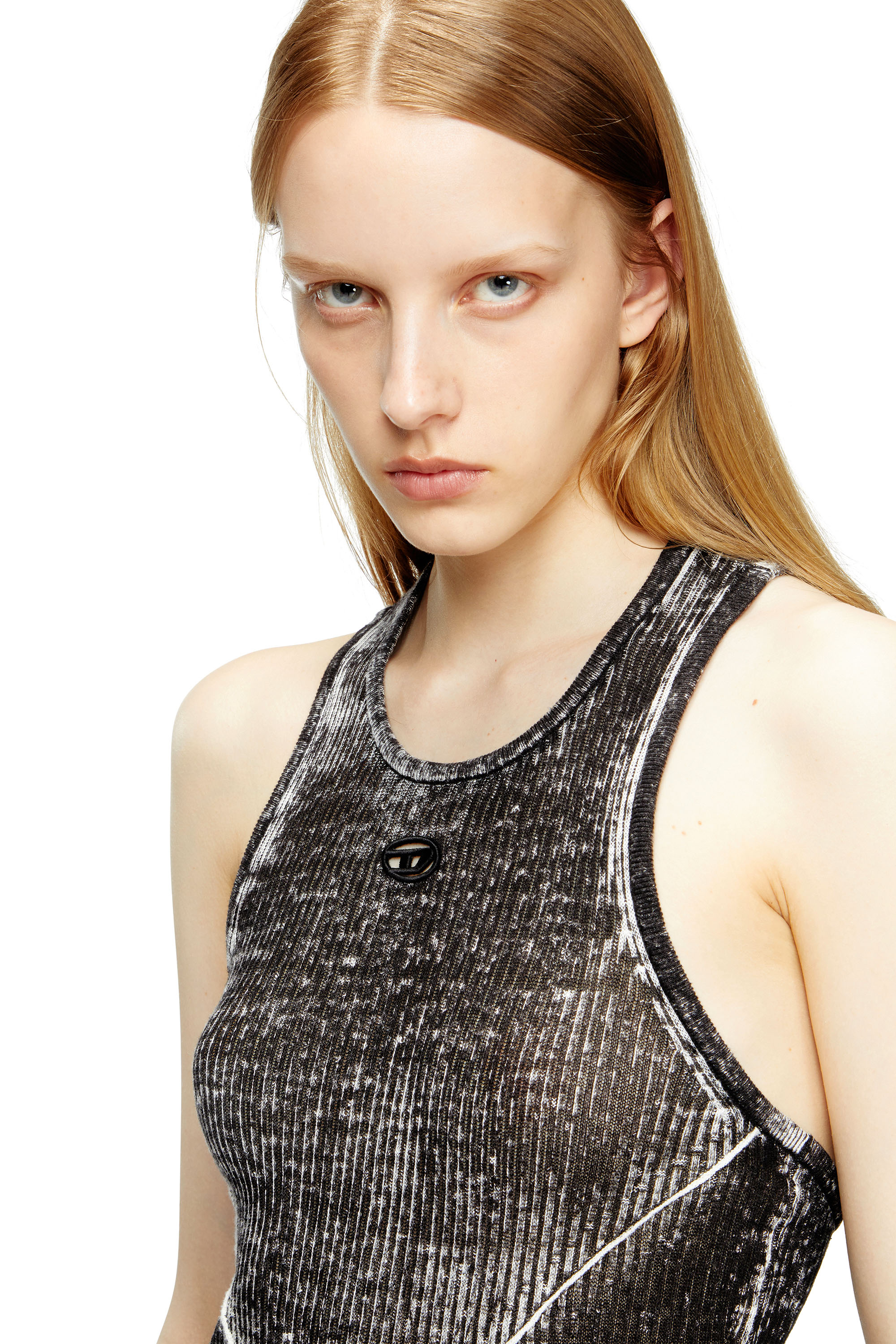 Diesel - M-RAB, Woman's Linen-knit dress with cut-out logo in Black - 5