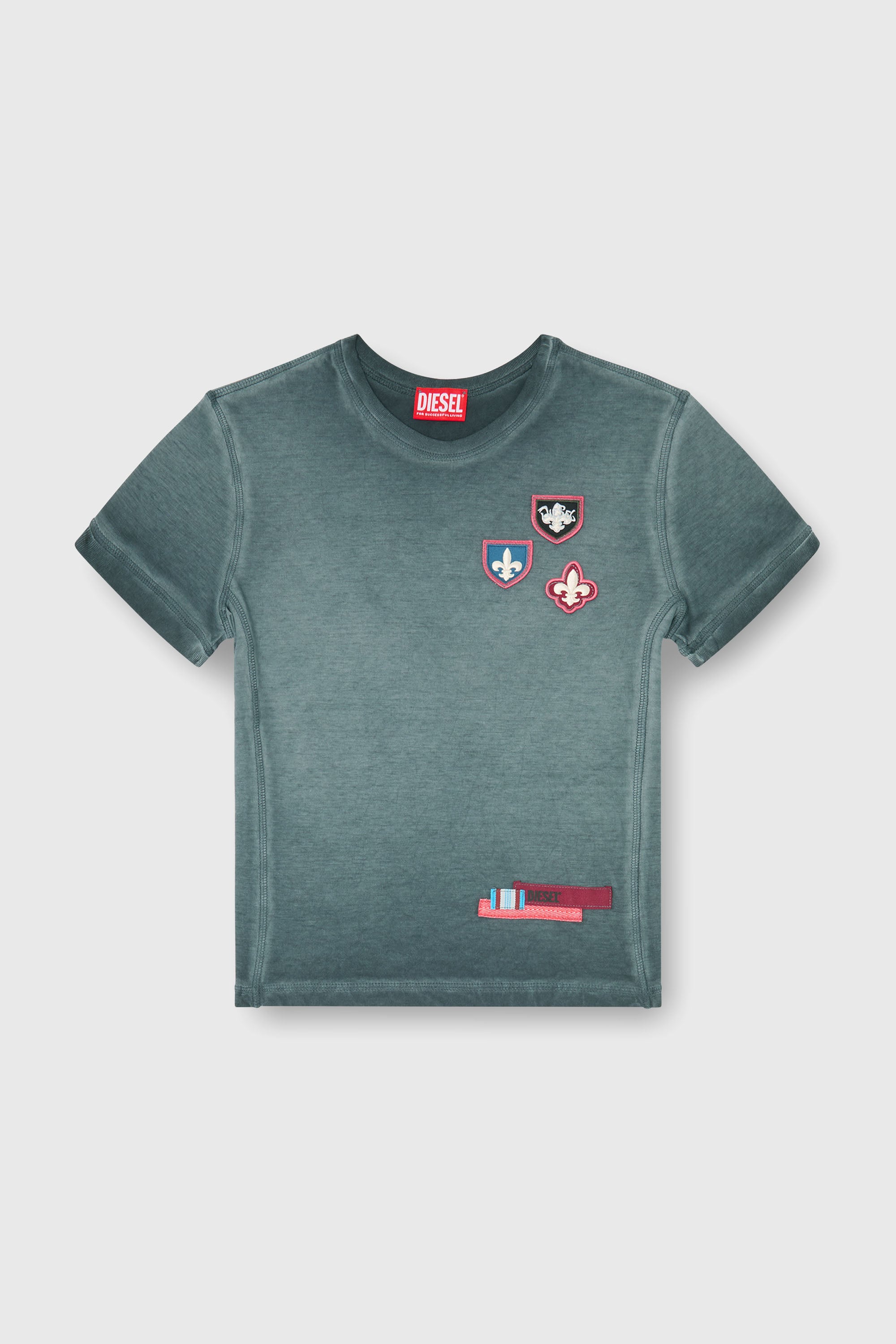 Diesel - T-UNCUTY-WAF, Woman's T-shirt with patches and microwaffle sides in Dark Green - 2