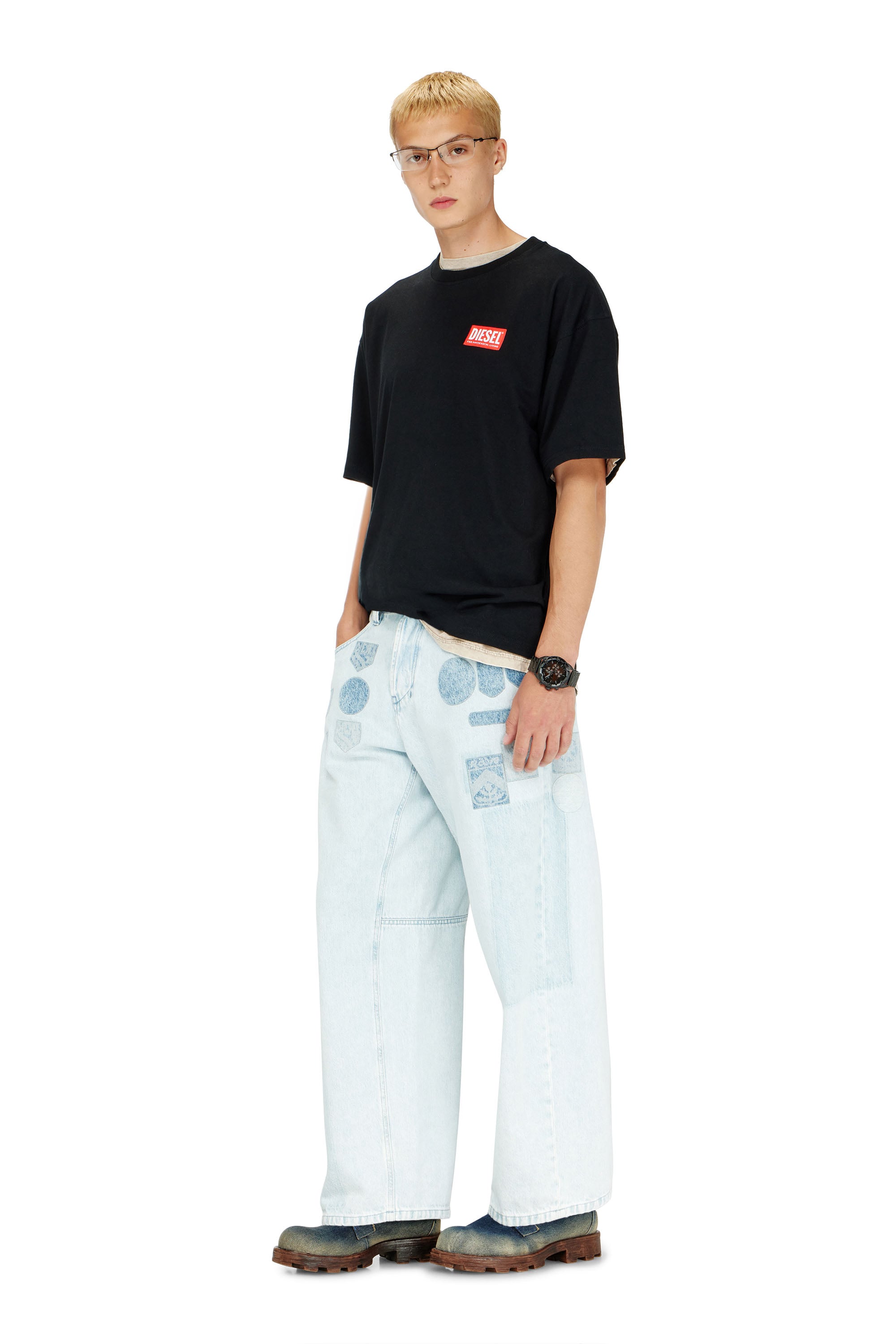 Diesel - T-BOXT-LAB, Man's T-shirt with jacquard logo patch in Black - 2