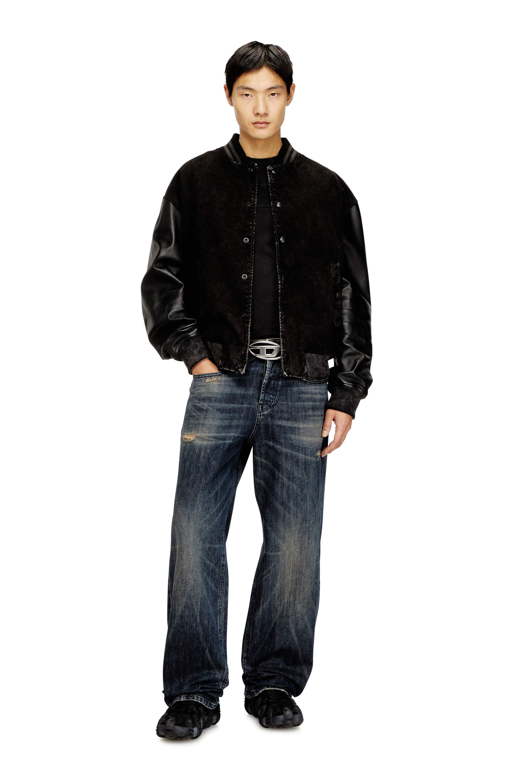 Diesel - L-NYN, Man's Denim and leather bomber jacket in Black - 2
