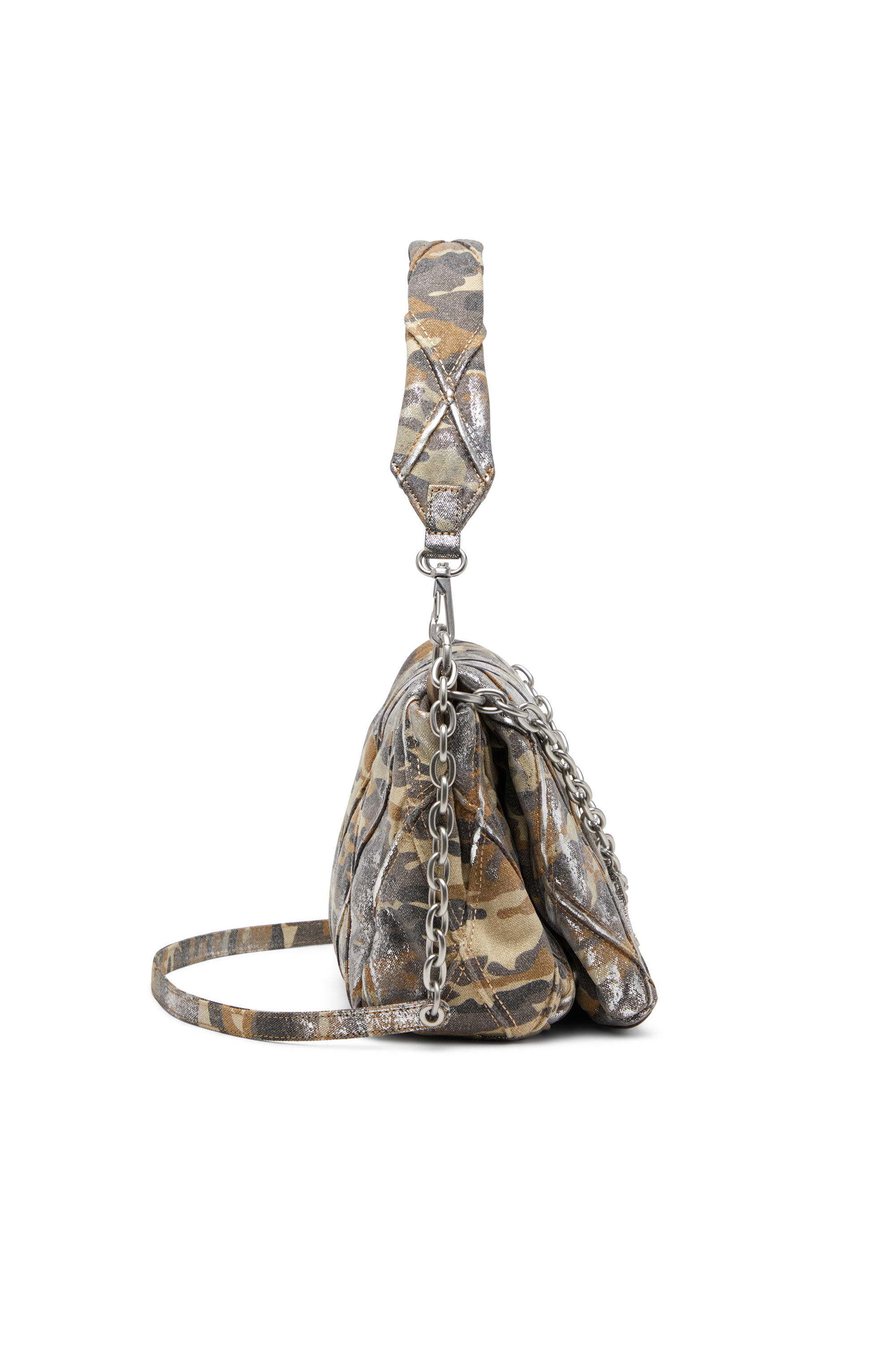 Diesel - CHARM-D SHOULDER M, Woman's Charm-D M-Shoulder bag in metallic camo canvas in Multicolor/Brown - 3