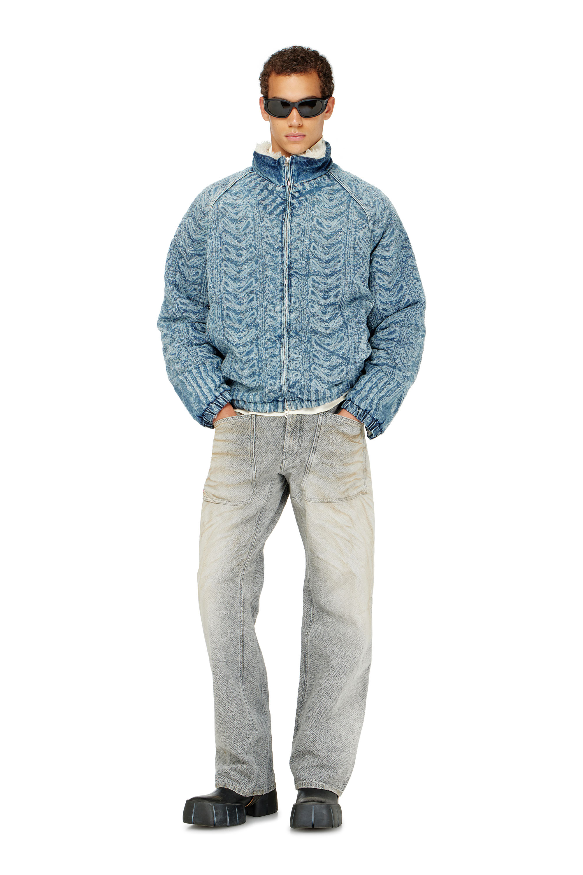 Diesel - D-KRAPS-S, Man's Jacket in cable-knit-effect denim in Dark Blue - 2