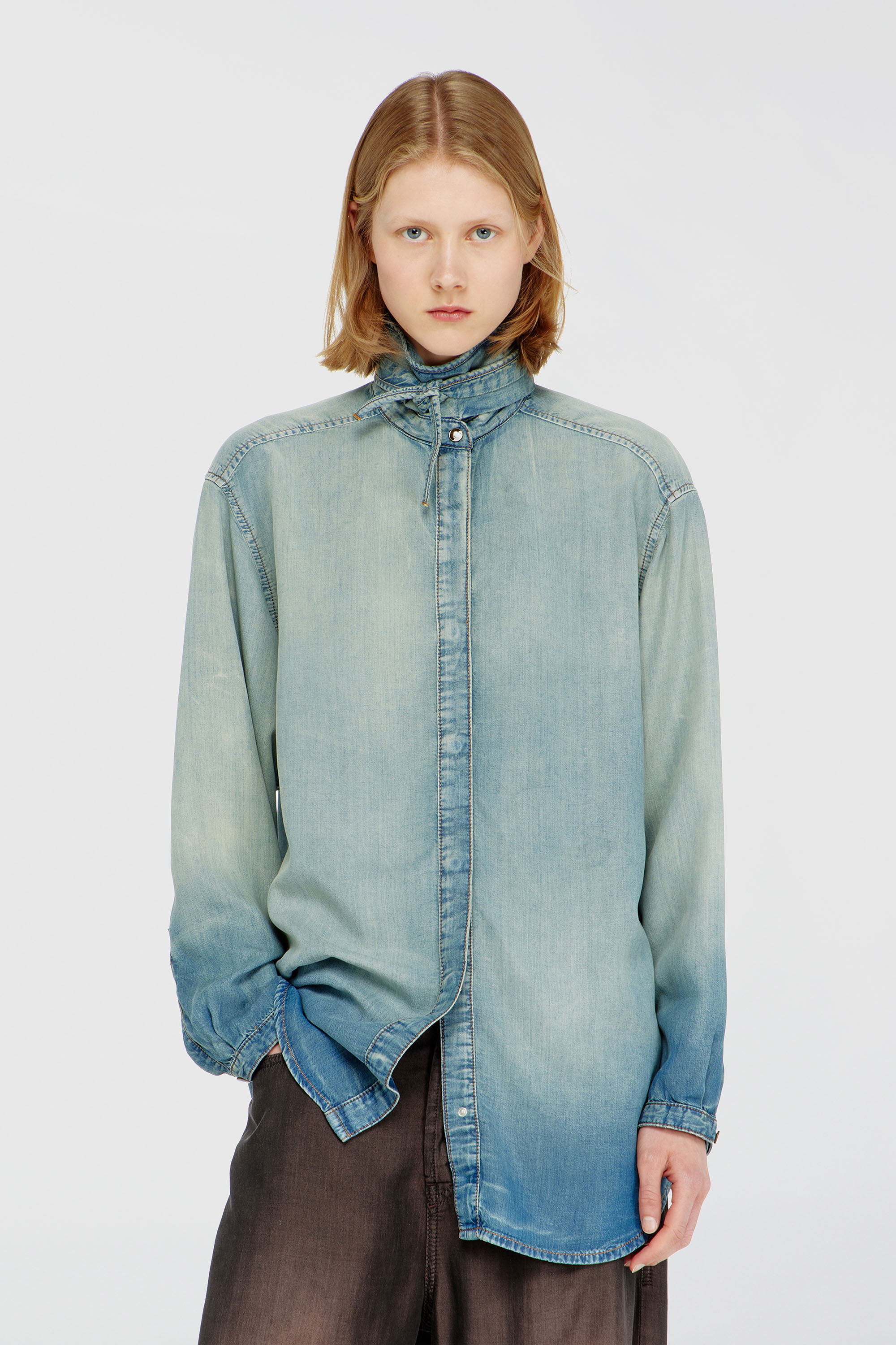Diesel - DE-ARVEN-S1, Woman's Shirt in marbled fluid denim in Light Blue - 1
