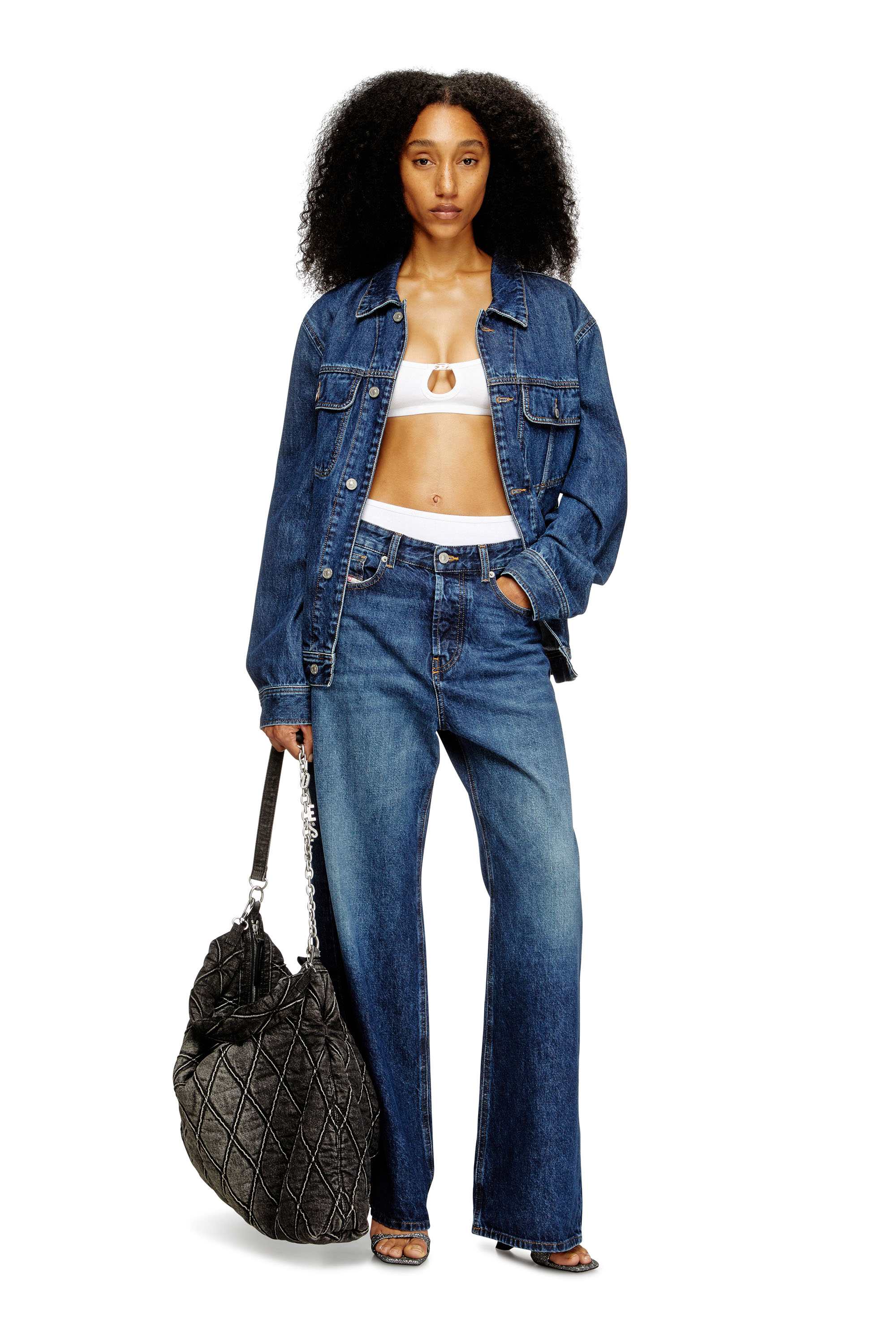 Diesel - FLORENCE-DNM, Woman's Soft bra in cotton rib with jewel Oval D in White - 4