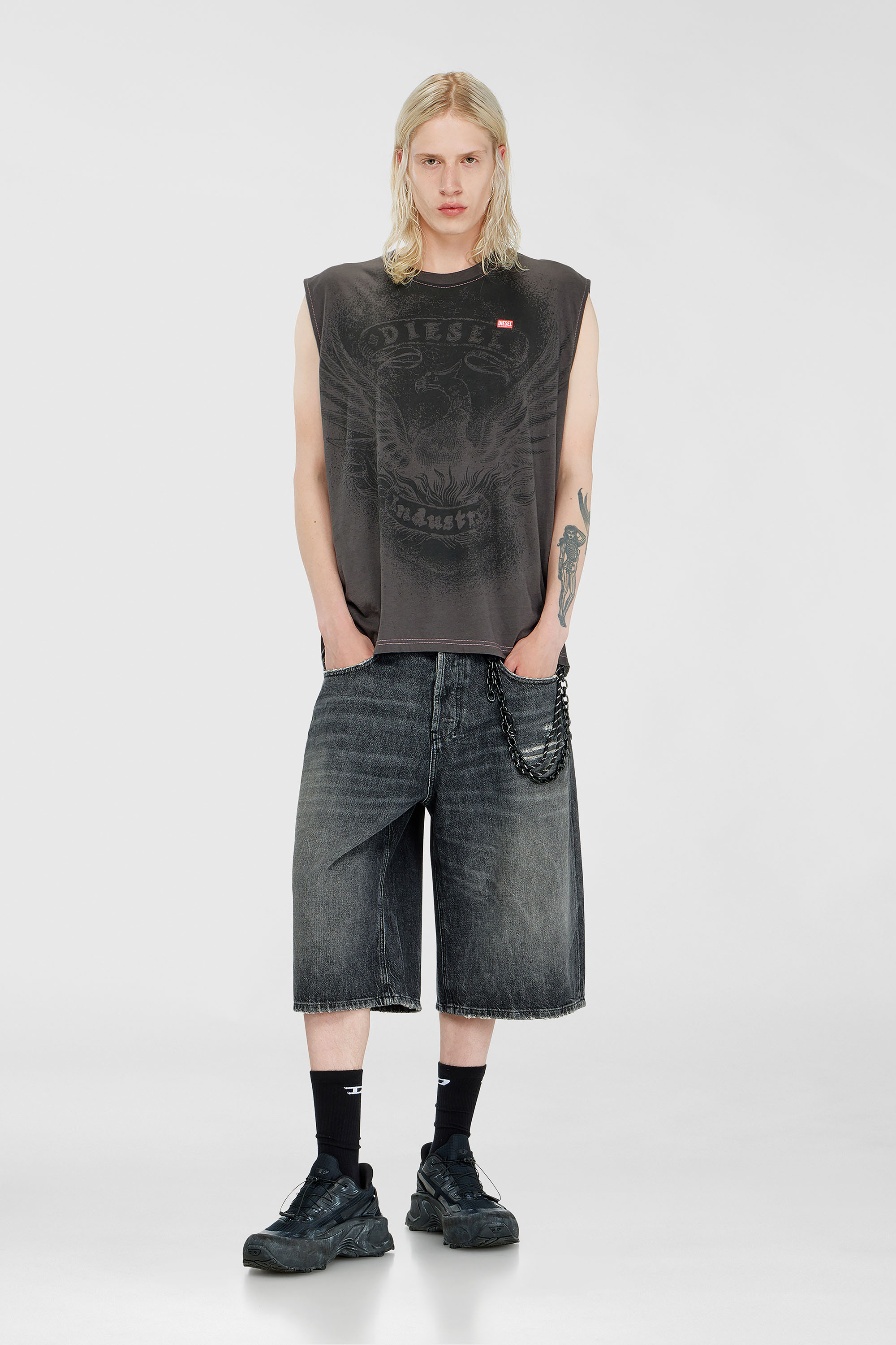 Diesel - T-BOXT-SL-NOTCH, Man's Sleeveless top in cotton with tonal graphic in Dark grey - 1