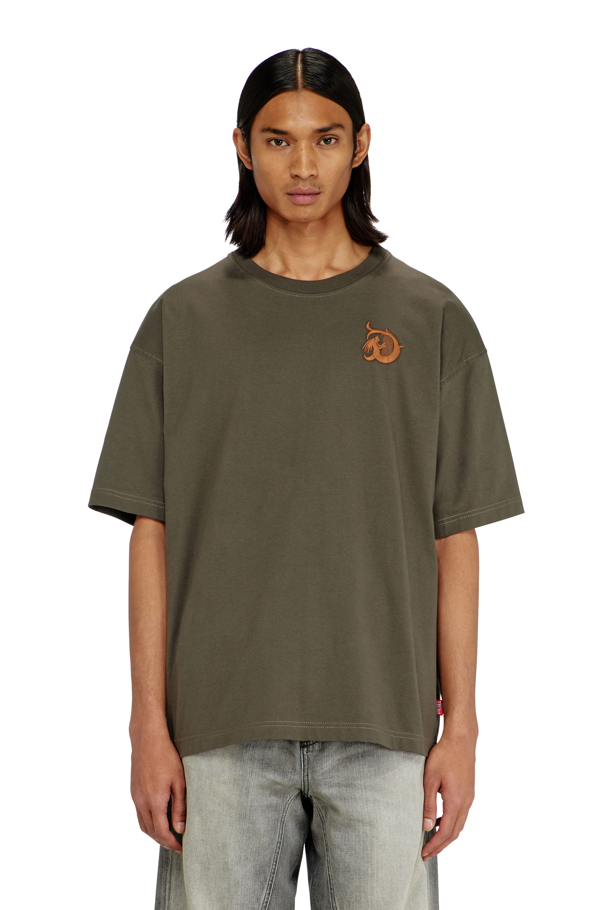 Diesel - T-BOXT-AA11, Man's Jersey T-shirt with flocked print in Military Green - 1
