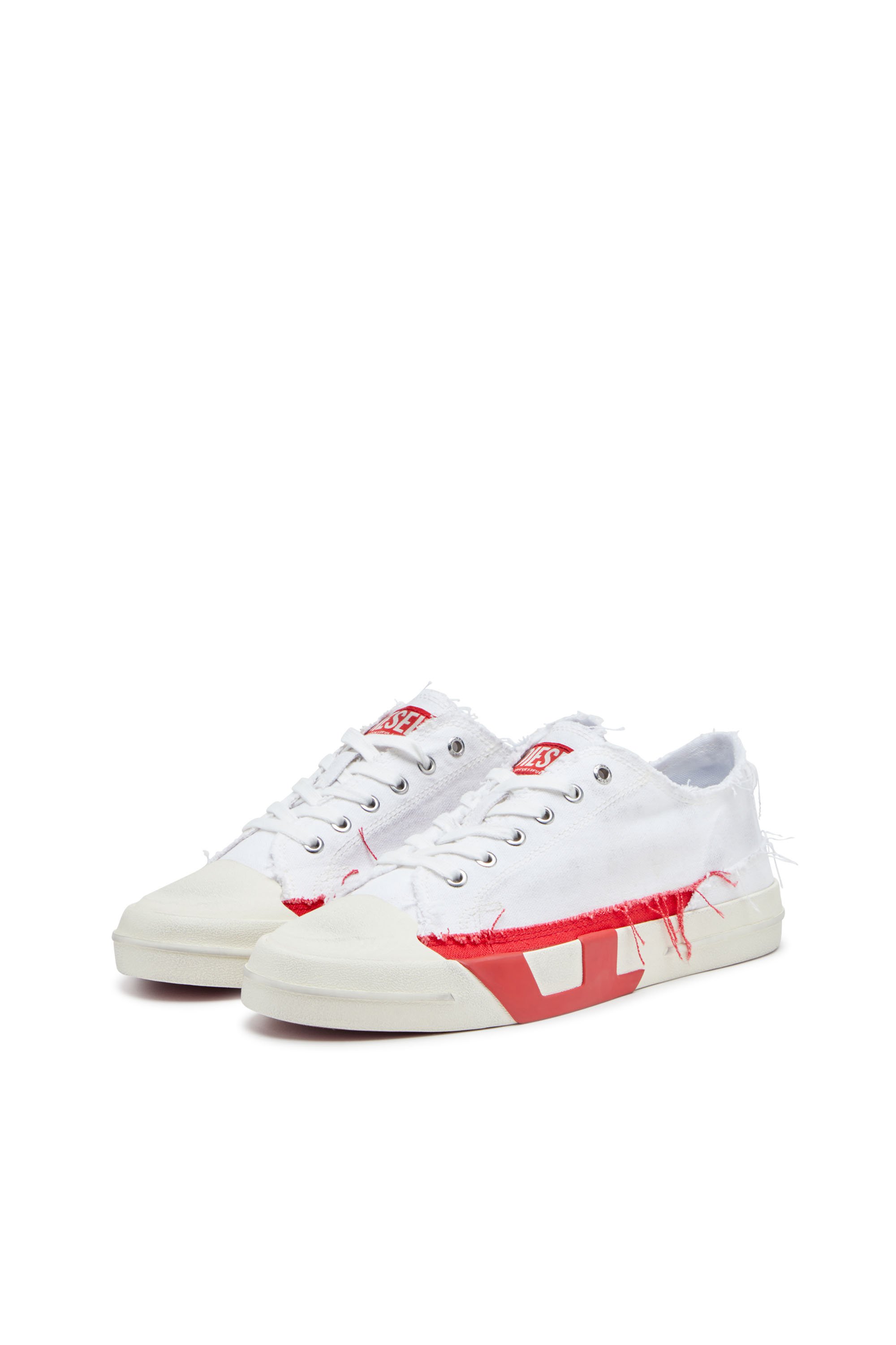 Diesel - S-D-VERSE LOW, Man's S-D-Verse-Dirty-effect canvas sneakers in White/Red - 9