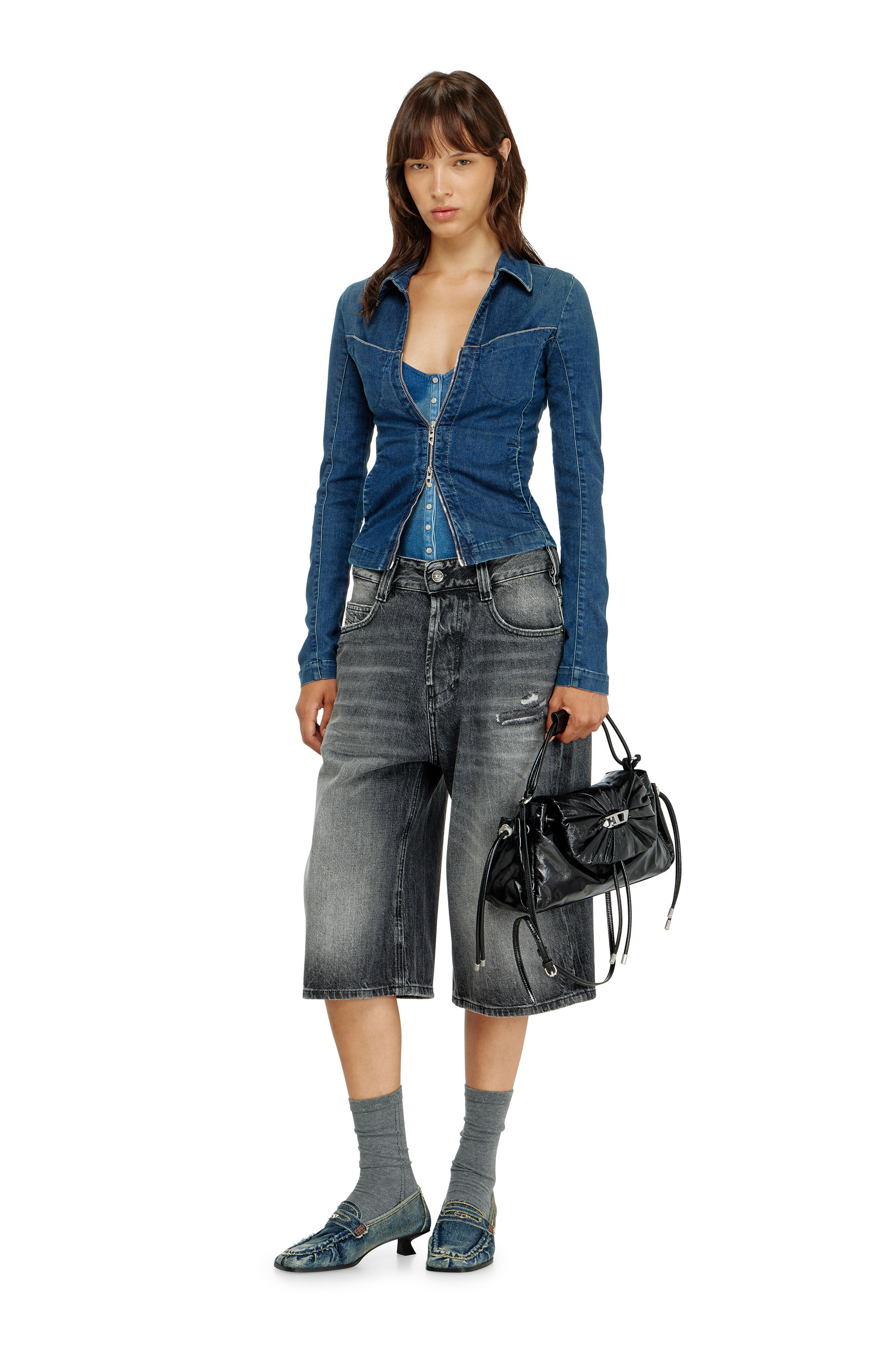 Diesel - DE-QUINOR-S1, Woman's Full-zip shirt in denim in Medium blue - 2