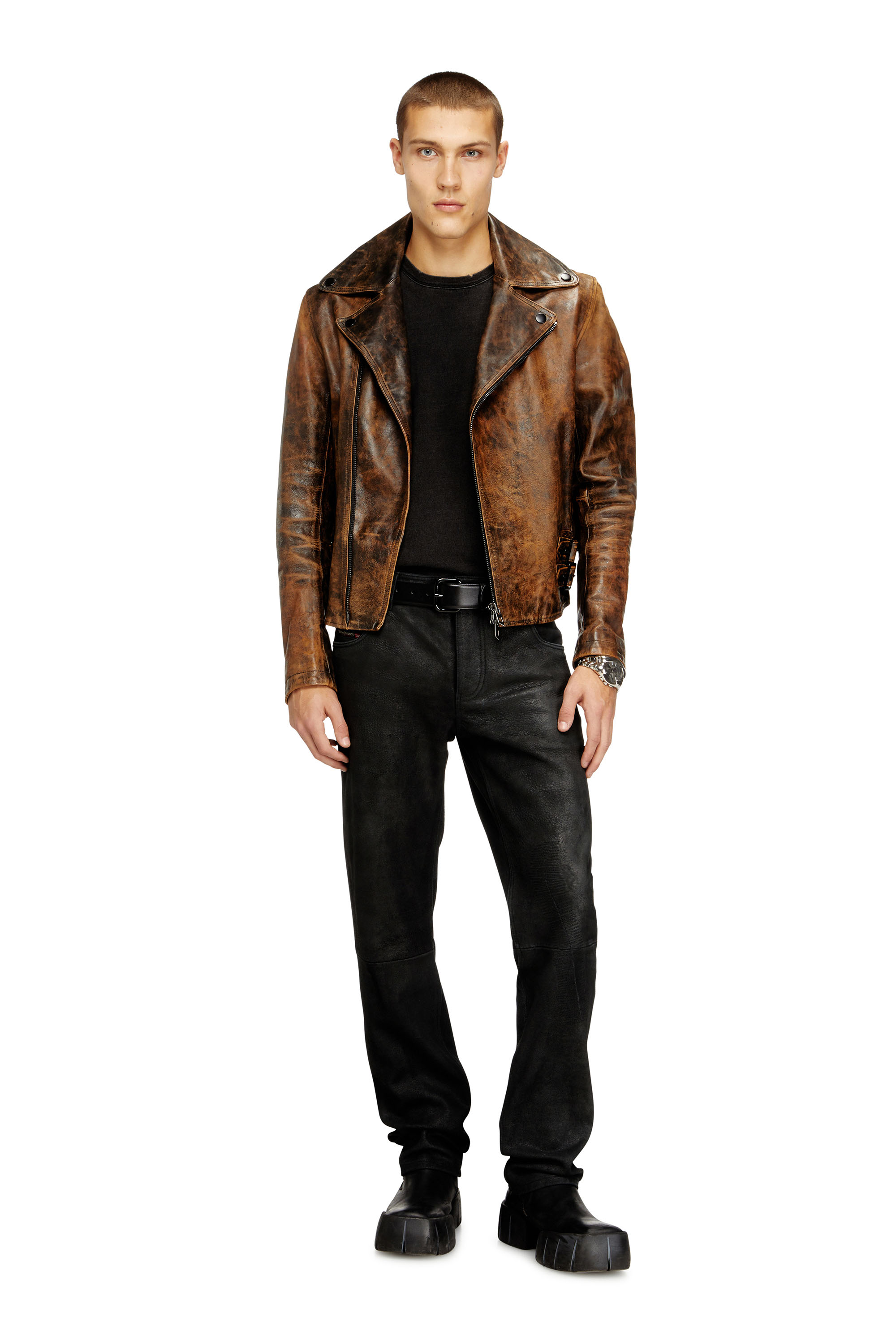 Diesel - P-VYLL-DMBI, Man's Jean-cut leather pants in Black - 2