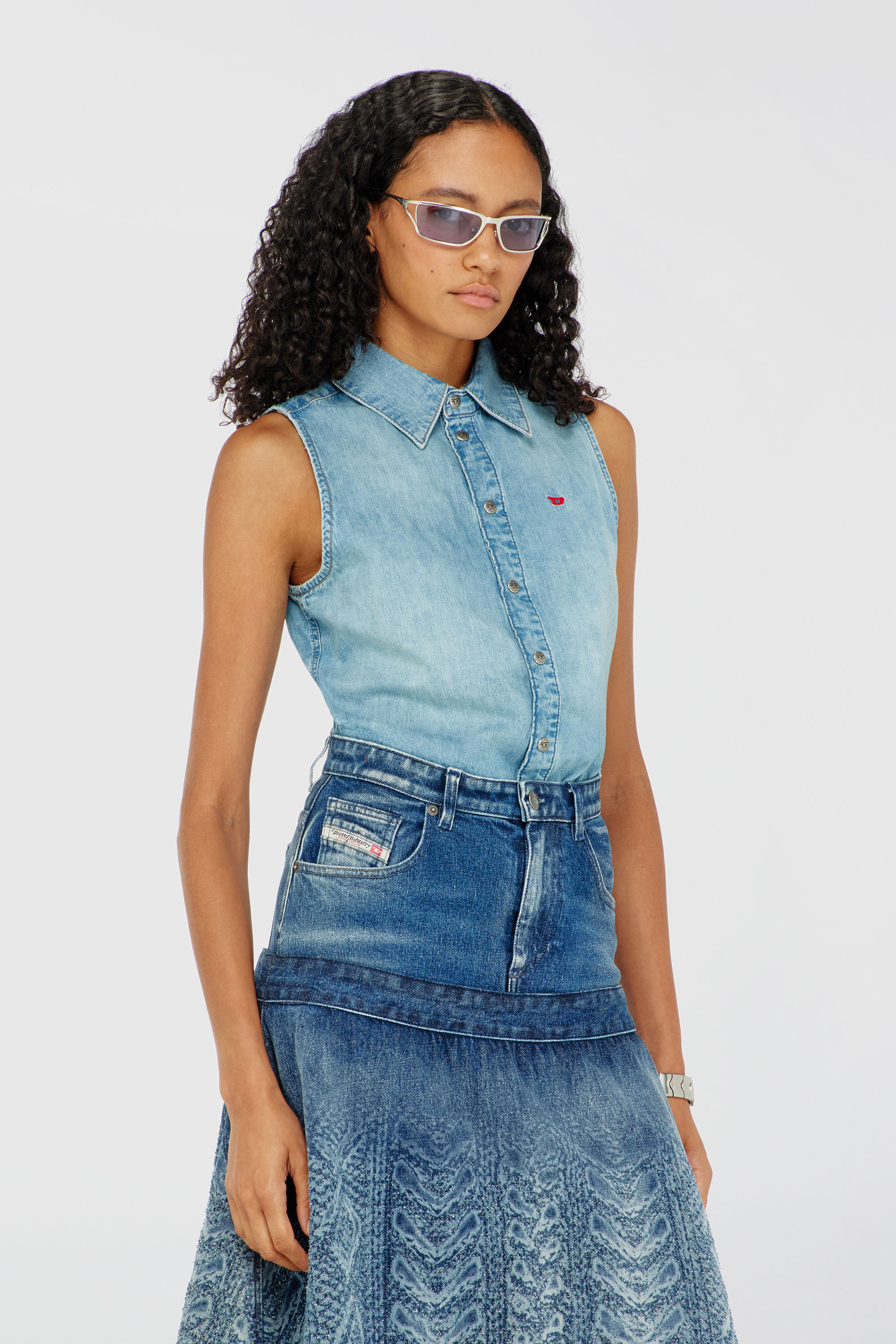 Diesel - DE-EAZY-SL, Woman's Sleeveless denim shirt in Light Blue - 1