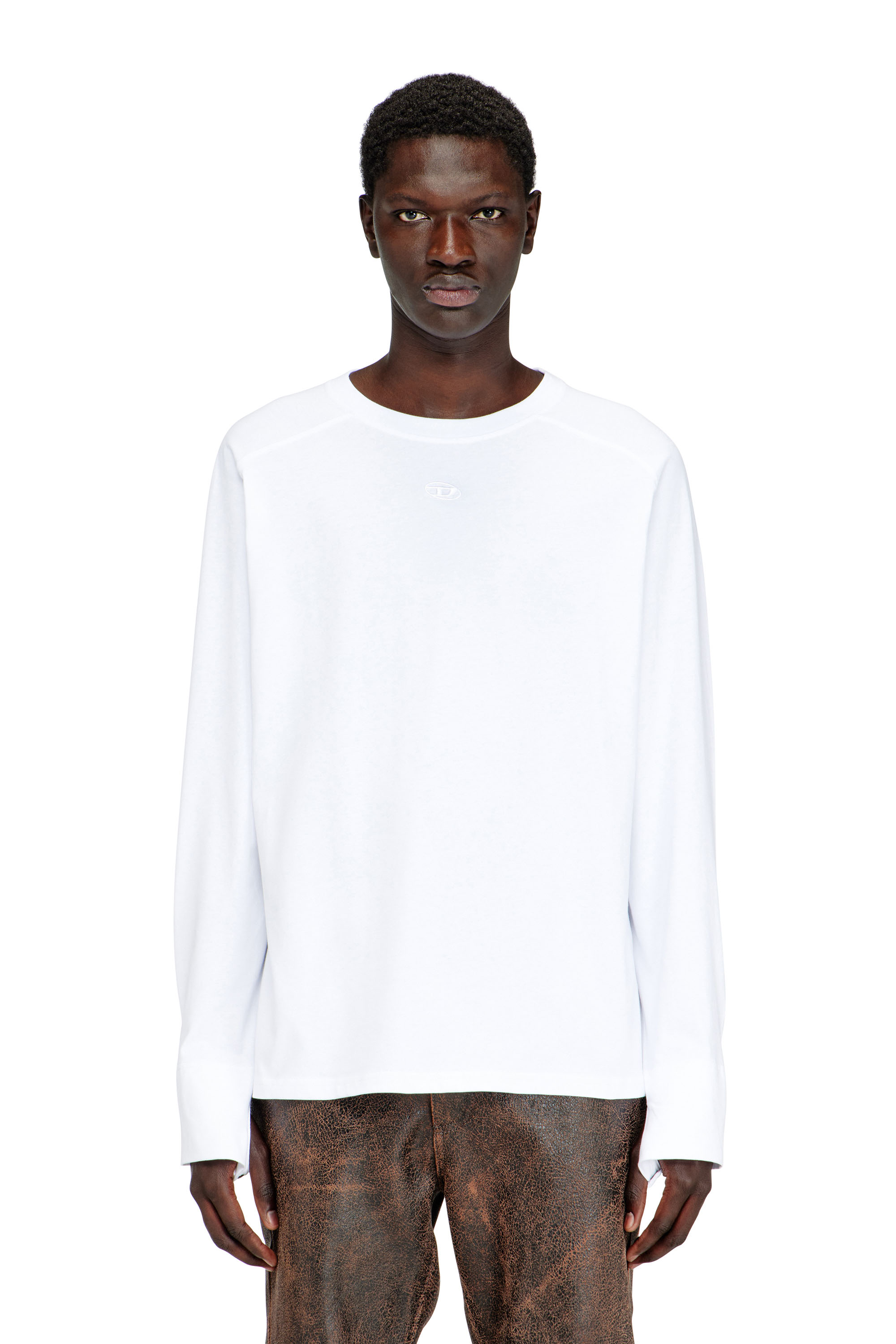 Diesel - T-KRISTIAN, Man's T-shirt with biker detail cuff in White - 3