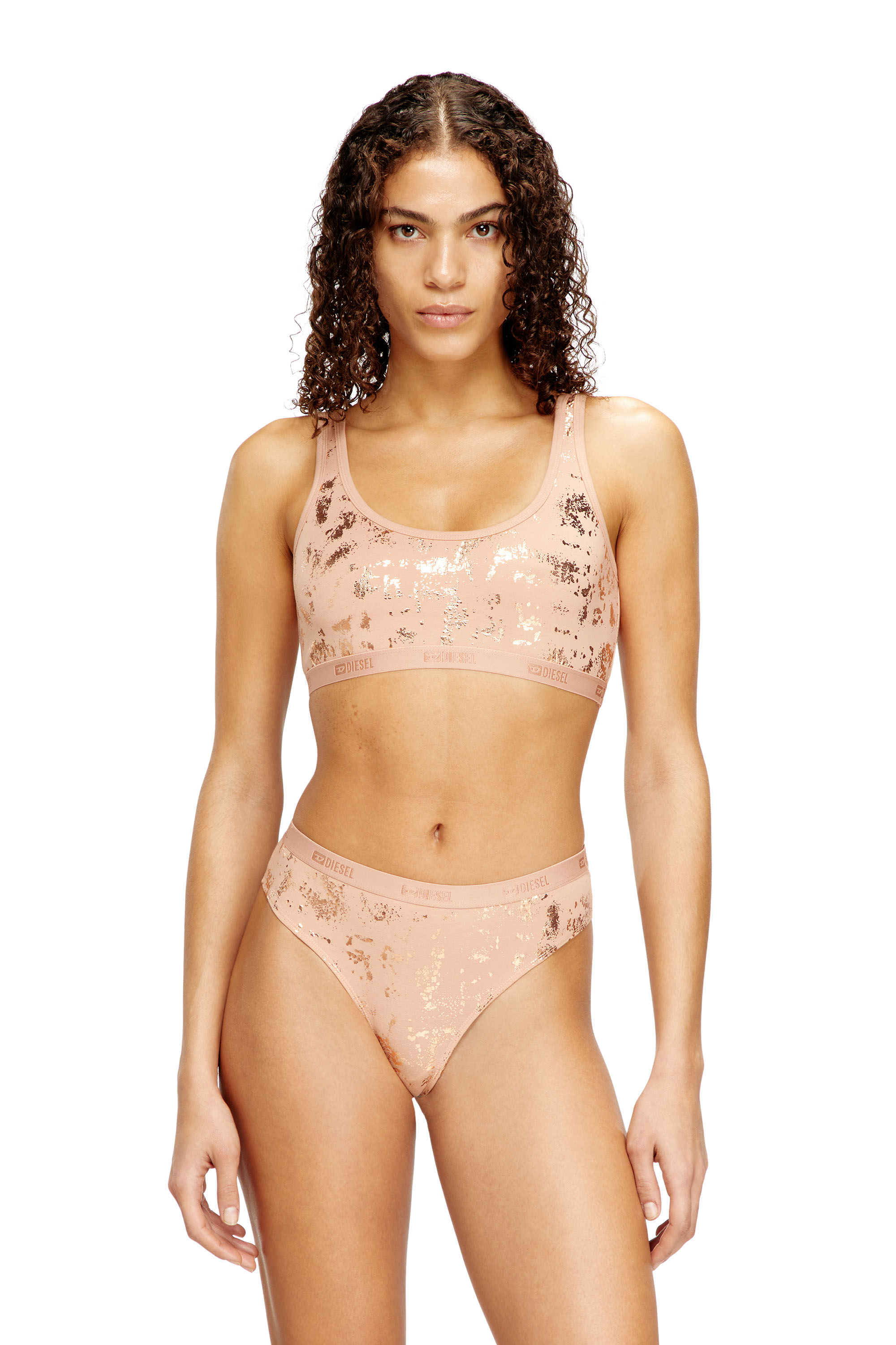 Diesel - ORIBA-GFT, Woman's Stretch-cotton bralette with metallic print in Nude - 3